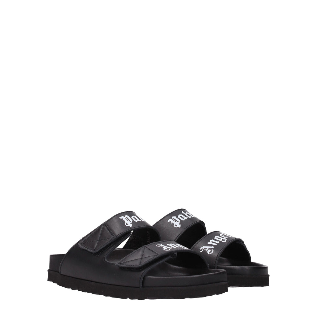 Palm Angels Black Leather Slippers Sandals