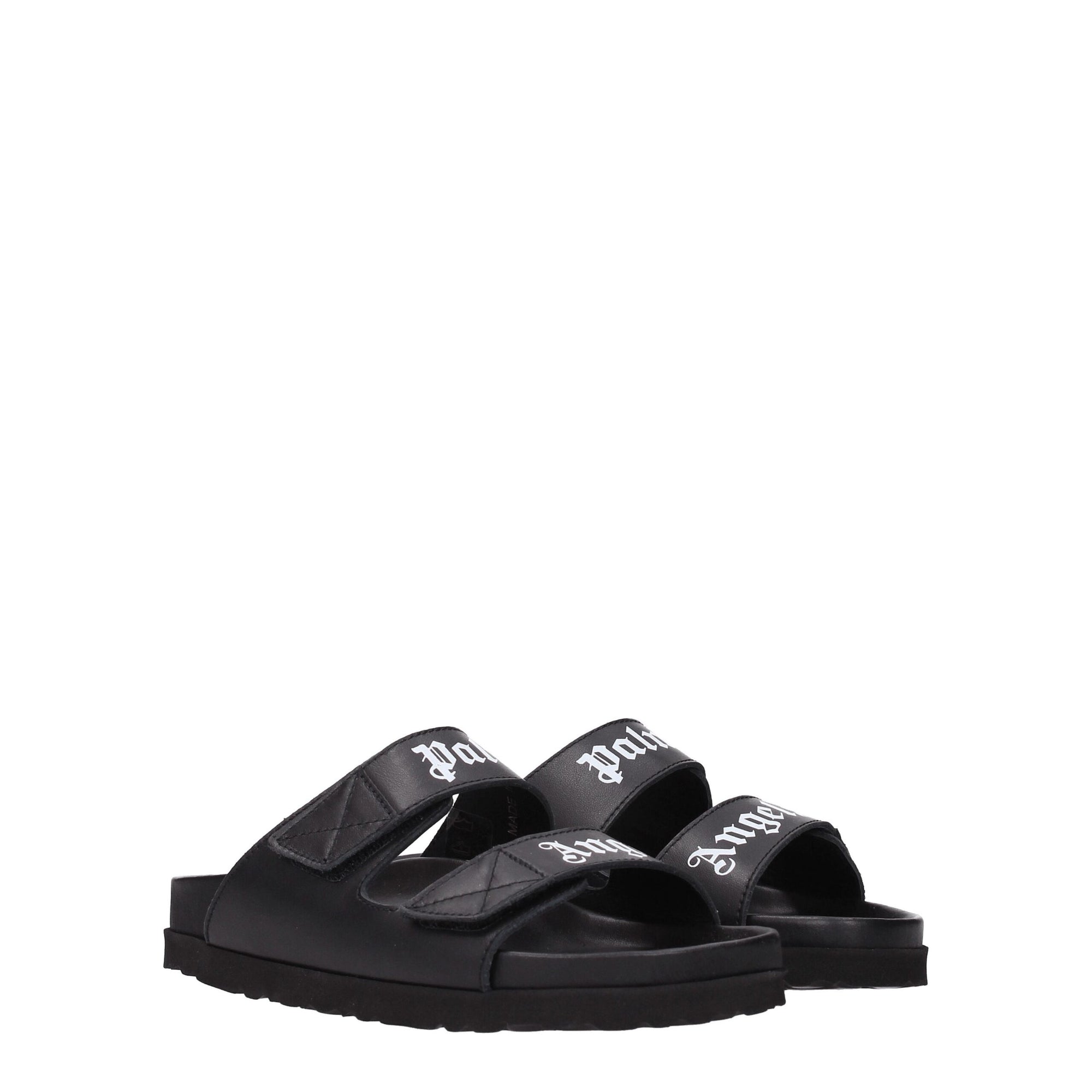 Palm Angels Black Leather Slippers Sandals
