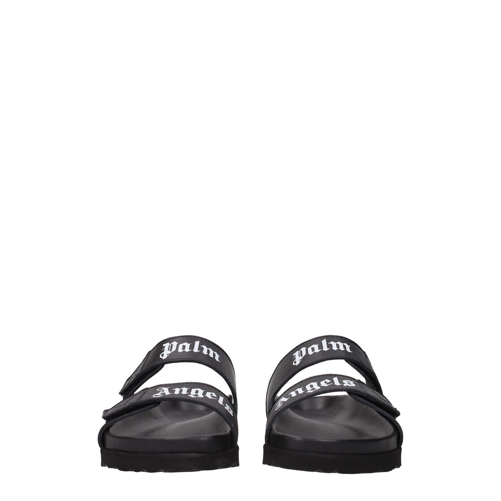 Palm Angels Black Leather Slippers Sandals