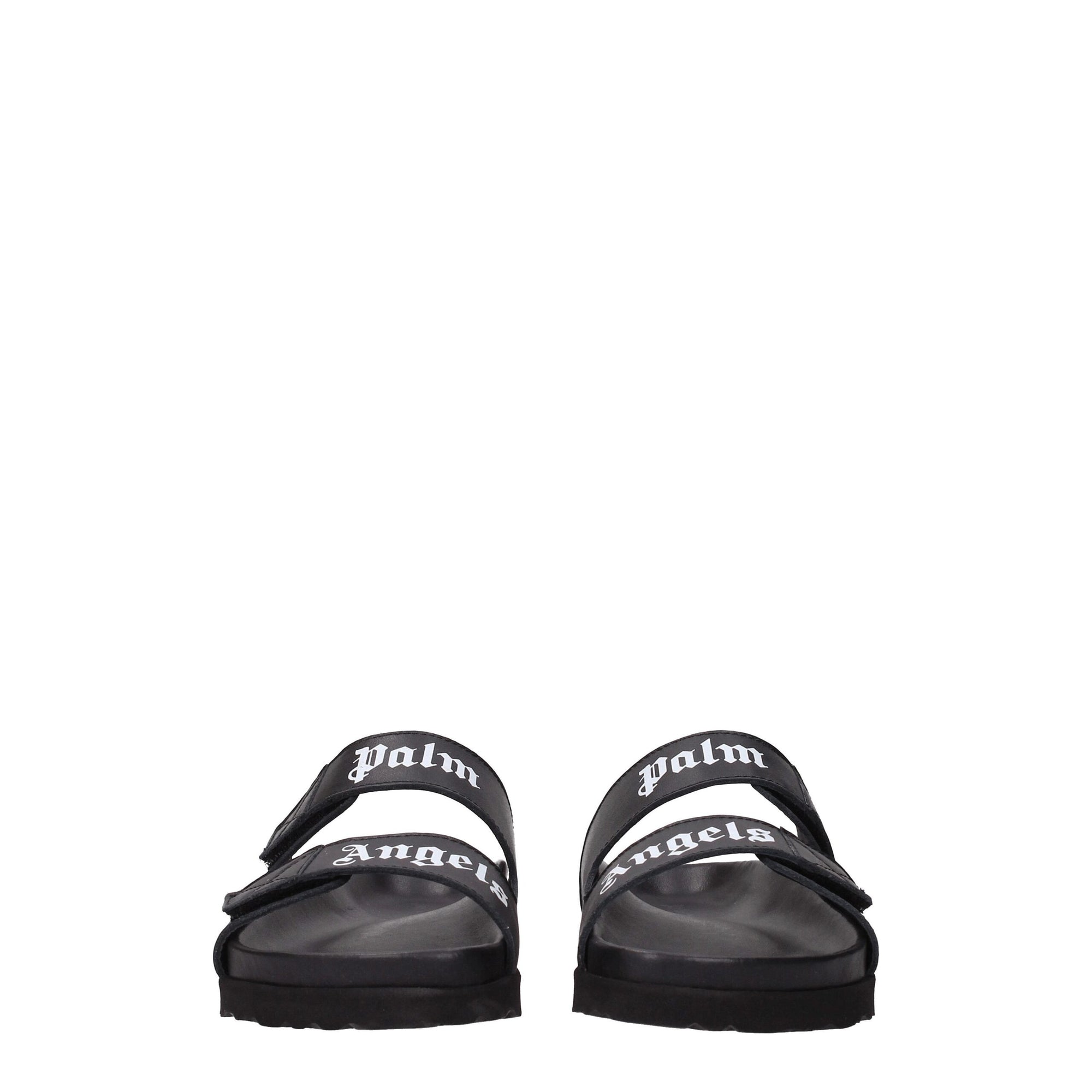 Palm Angels Black Leather Slippers Sandals