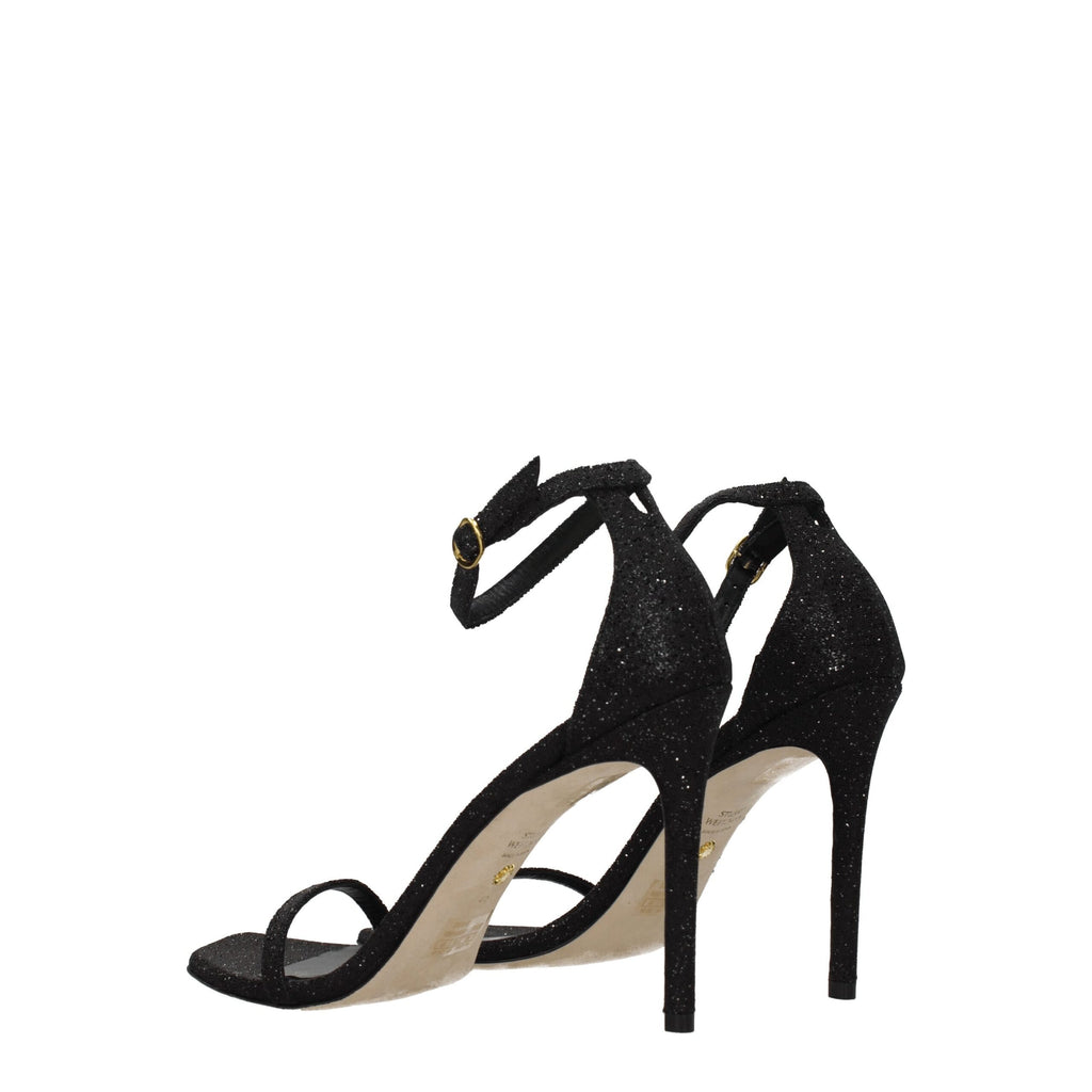 Stuart Weitzman Black Crystals Stiletto Heels Sandals