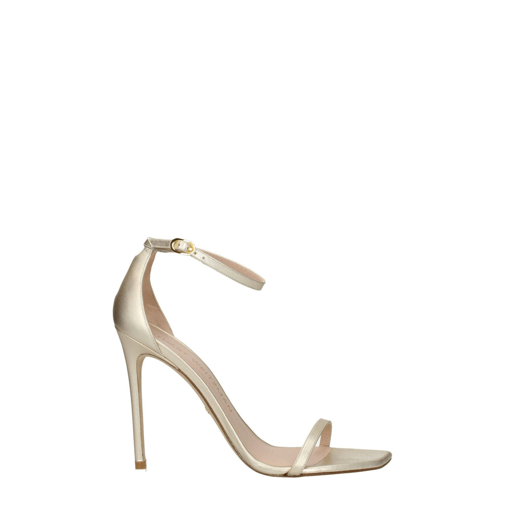 Stuart Weitzman Gold Leather Stiletto Heels Sandals