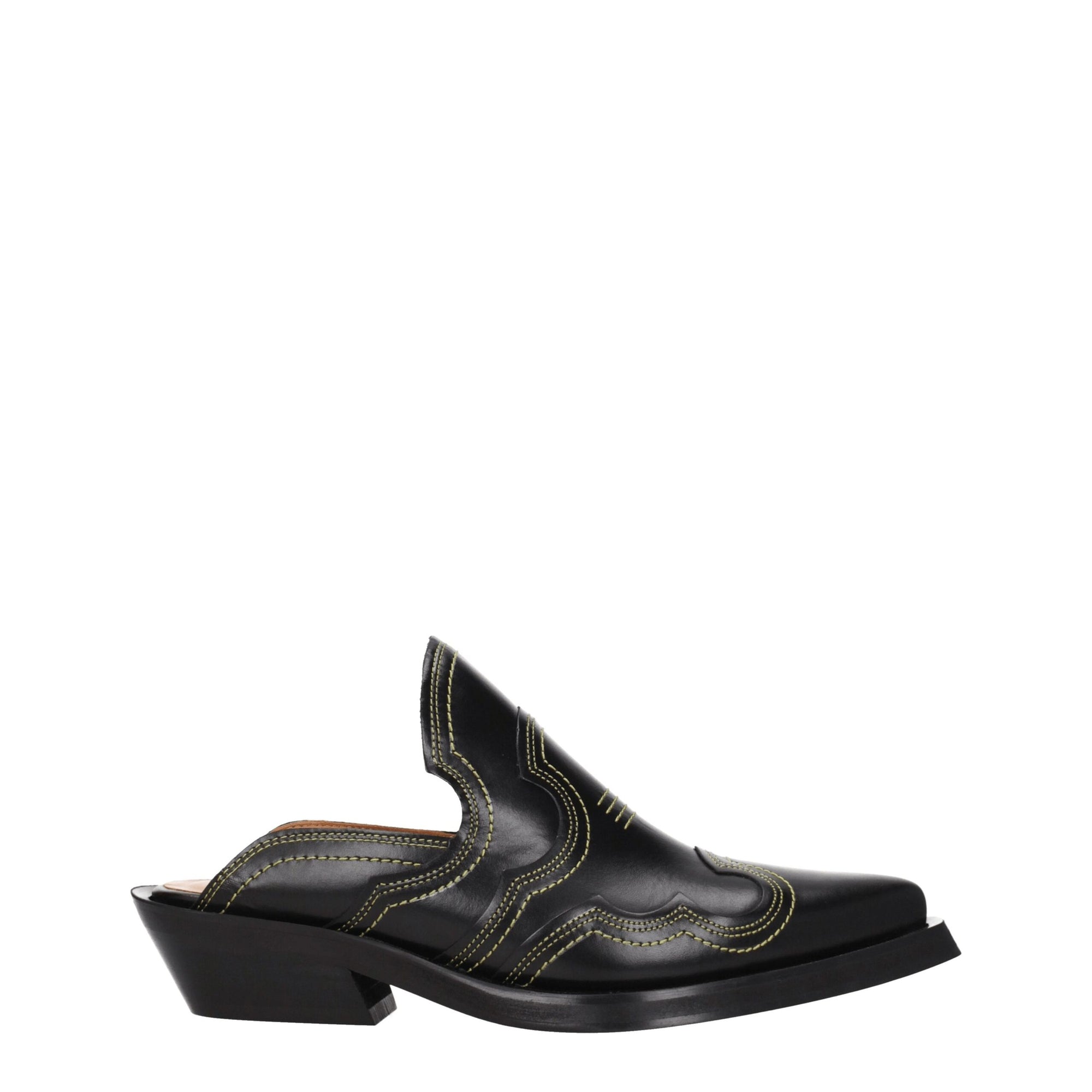 Ganni Black Leather Slippers Sandals
