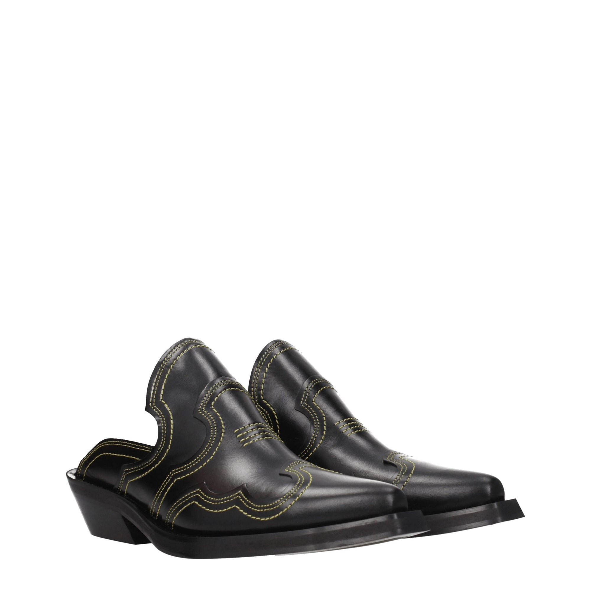 Ganni Black Leather Slippers Sandals