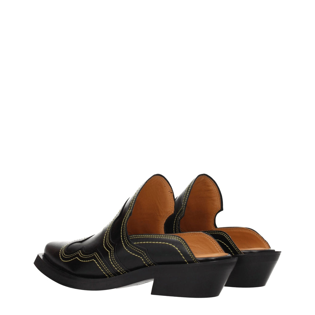 Ganni Black Leather Slippers Sandals