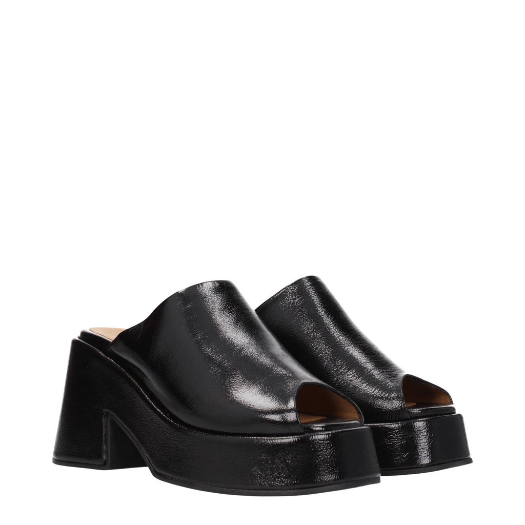 Ganni Black Leather Slippers Sandals
