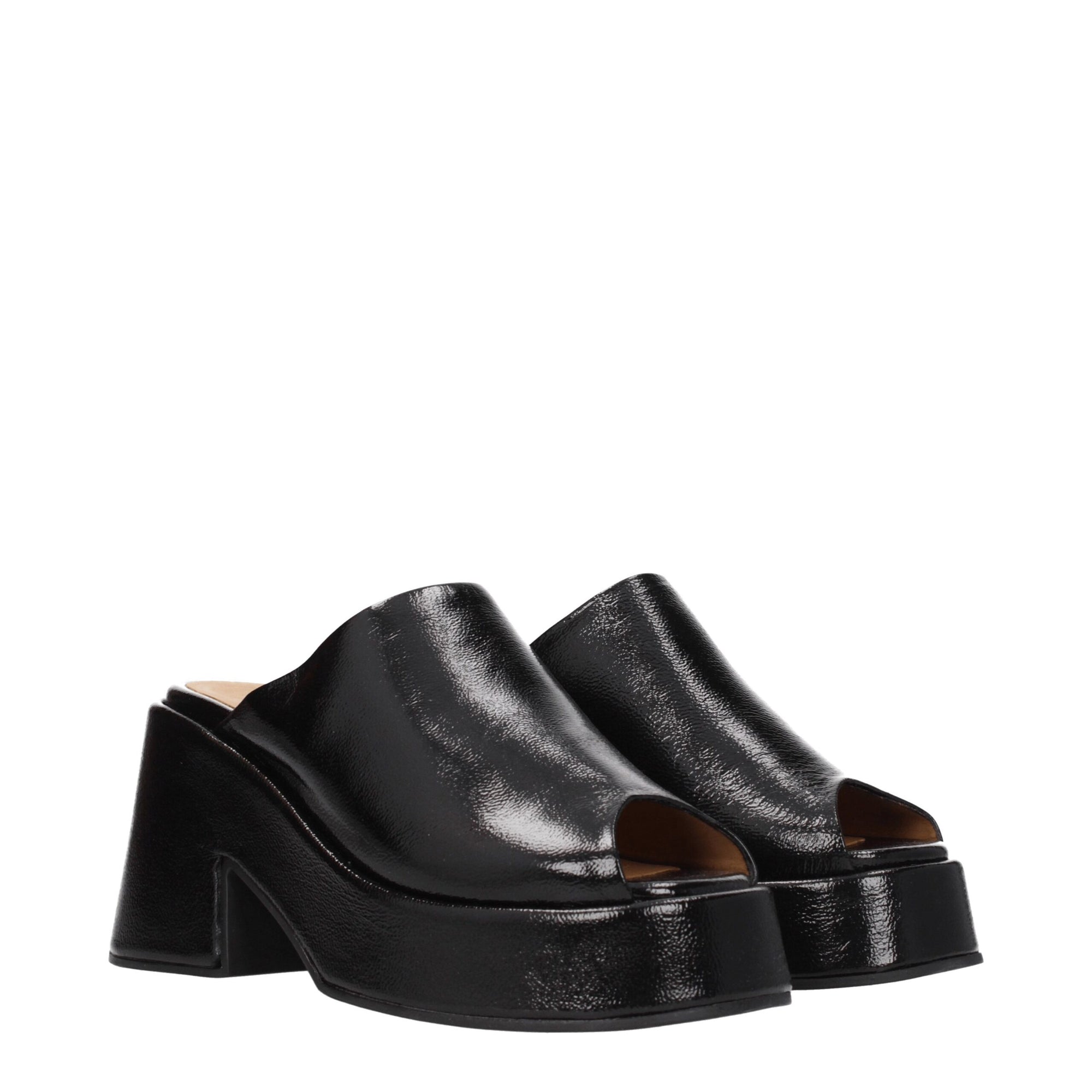 Ganni Black Leather Slippers Sandals