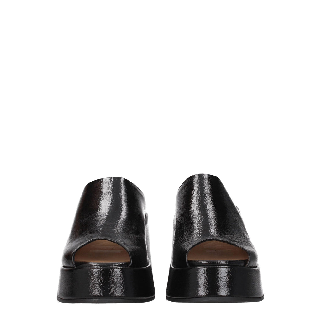 Ganni Black Leather Slippers Sandals