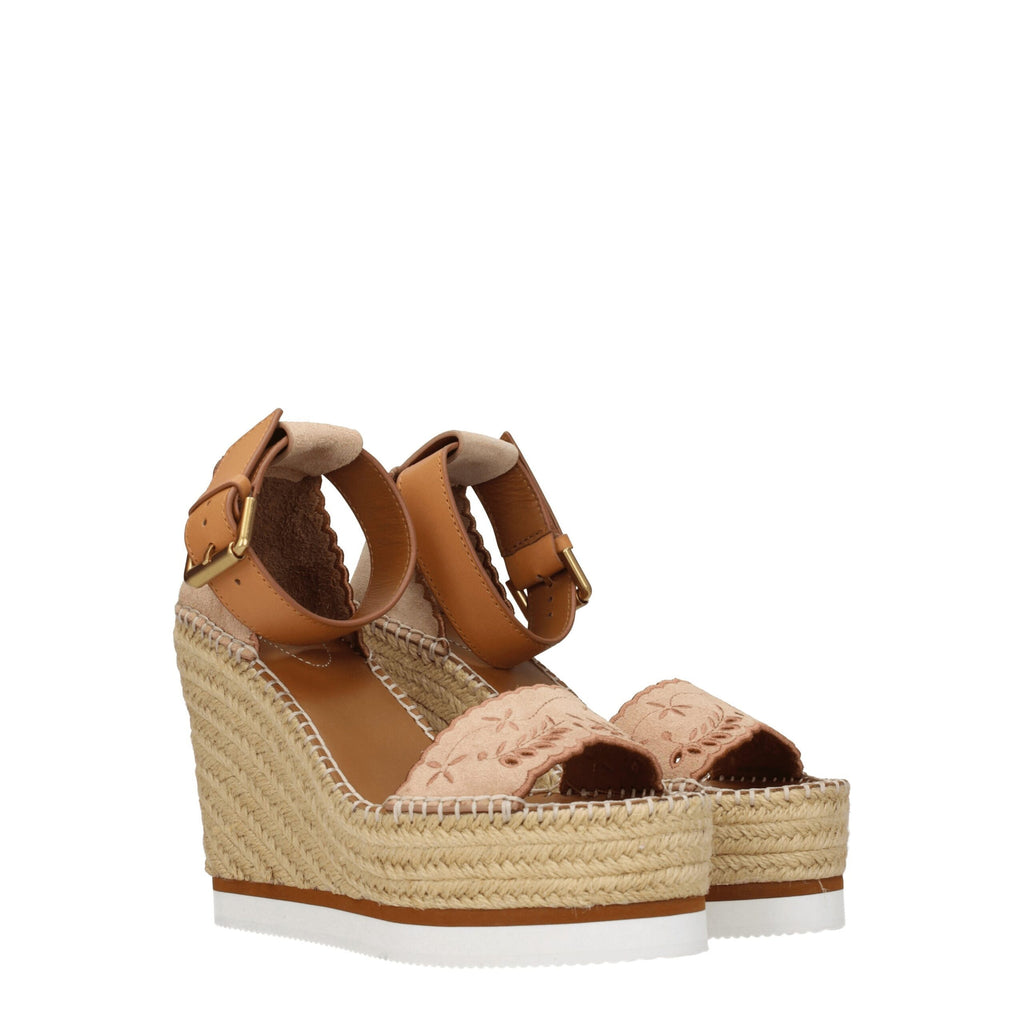 See By Chloé Beige Leather Wedges Sandals