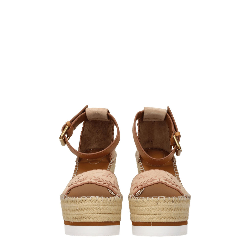 See By Chloé Beige Leather Wedges Sandals