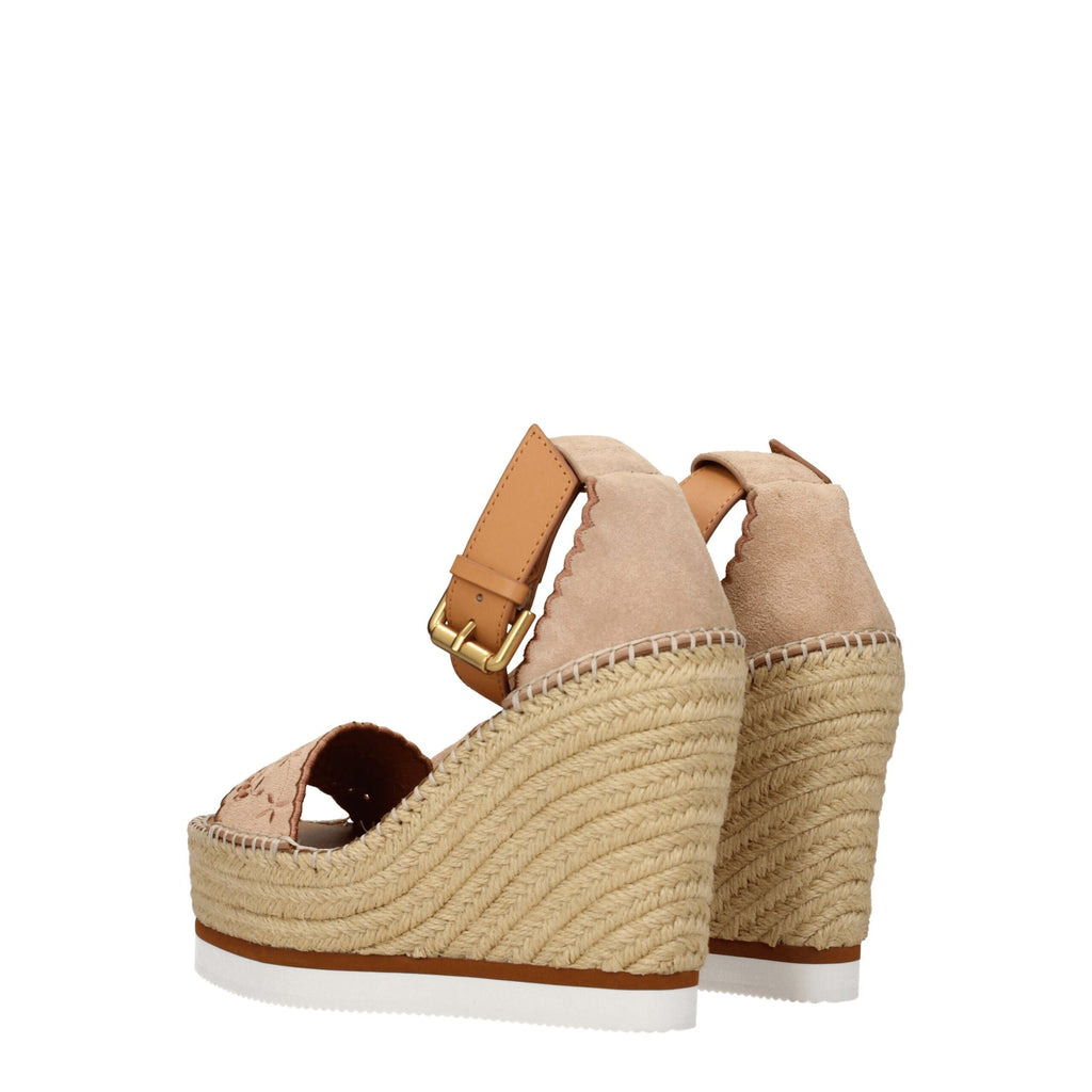 See By Chloé Beige Leather Wedges Sandals