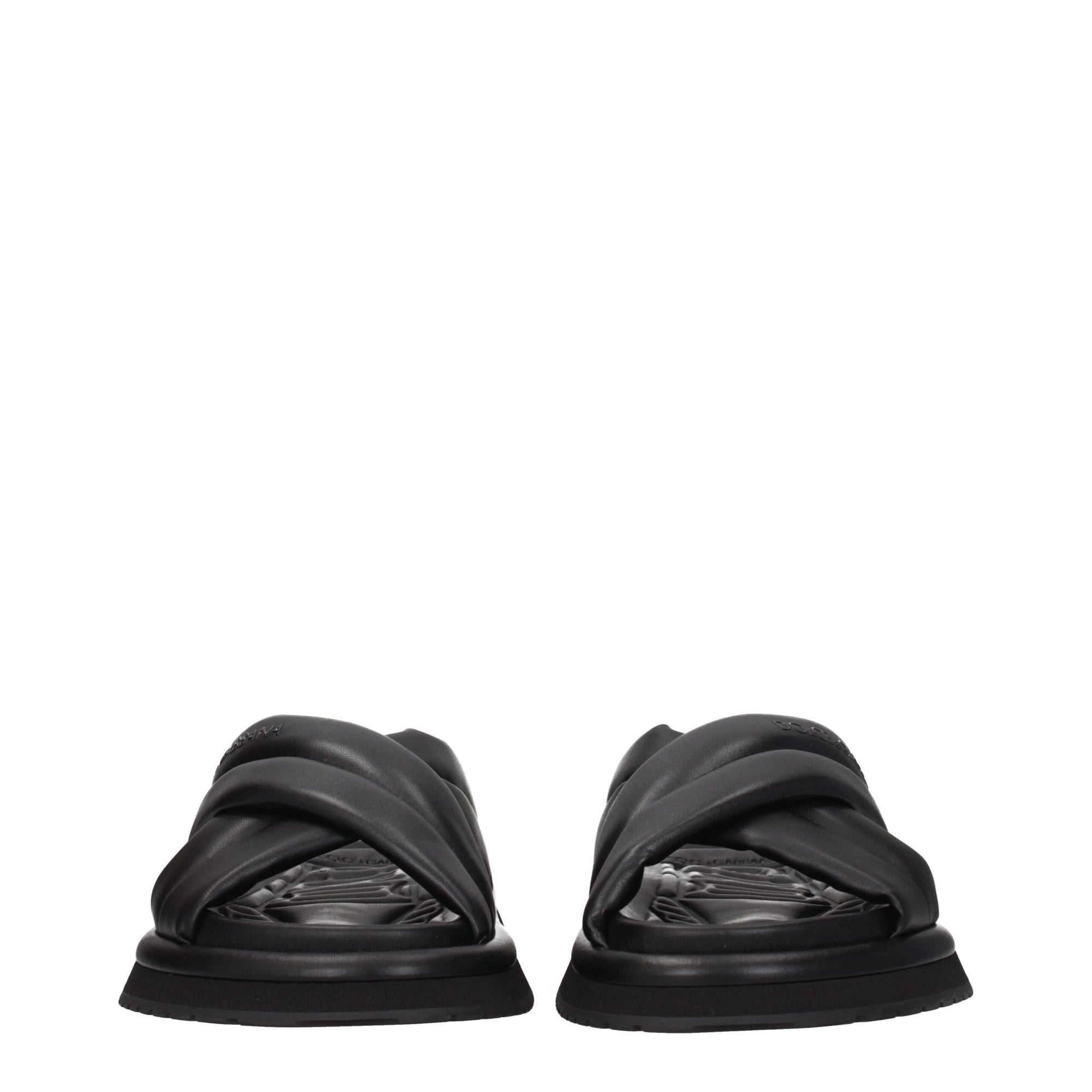 Dolce & Gabbana Black Leather Slippers Sandals
