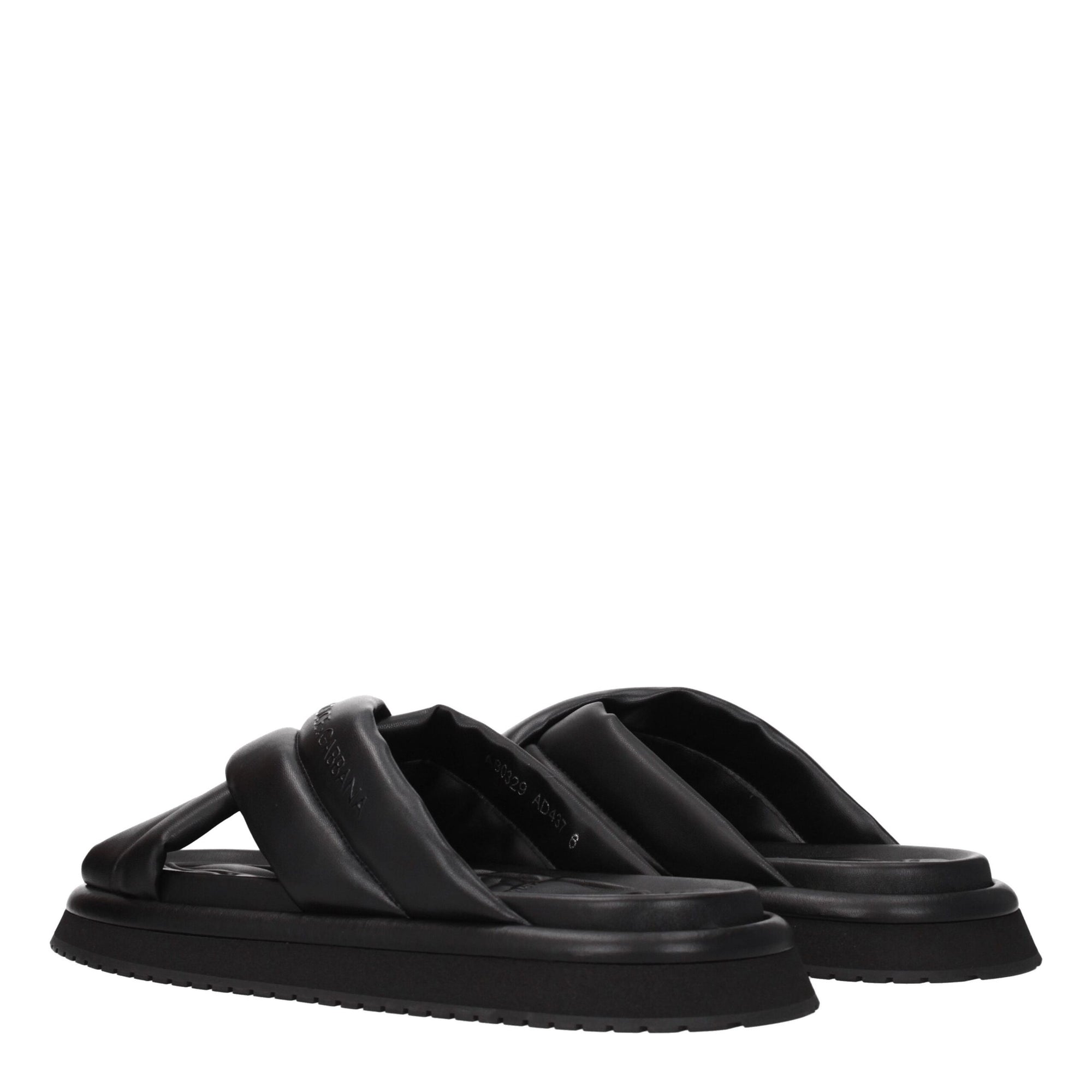 Dolce & Gabbana Black Leather Slippers Sandals