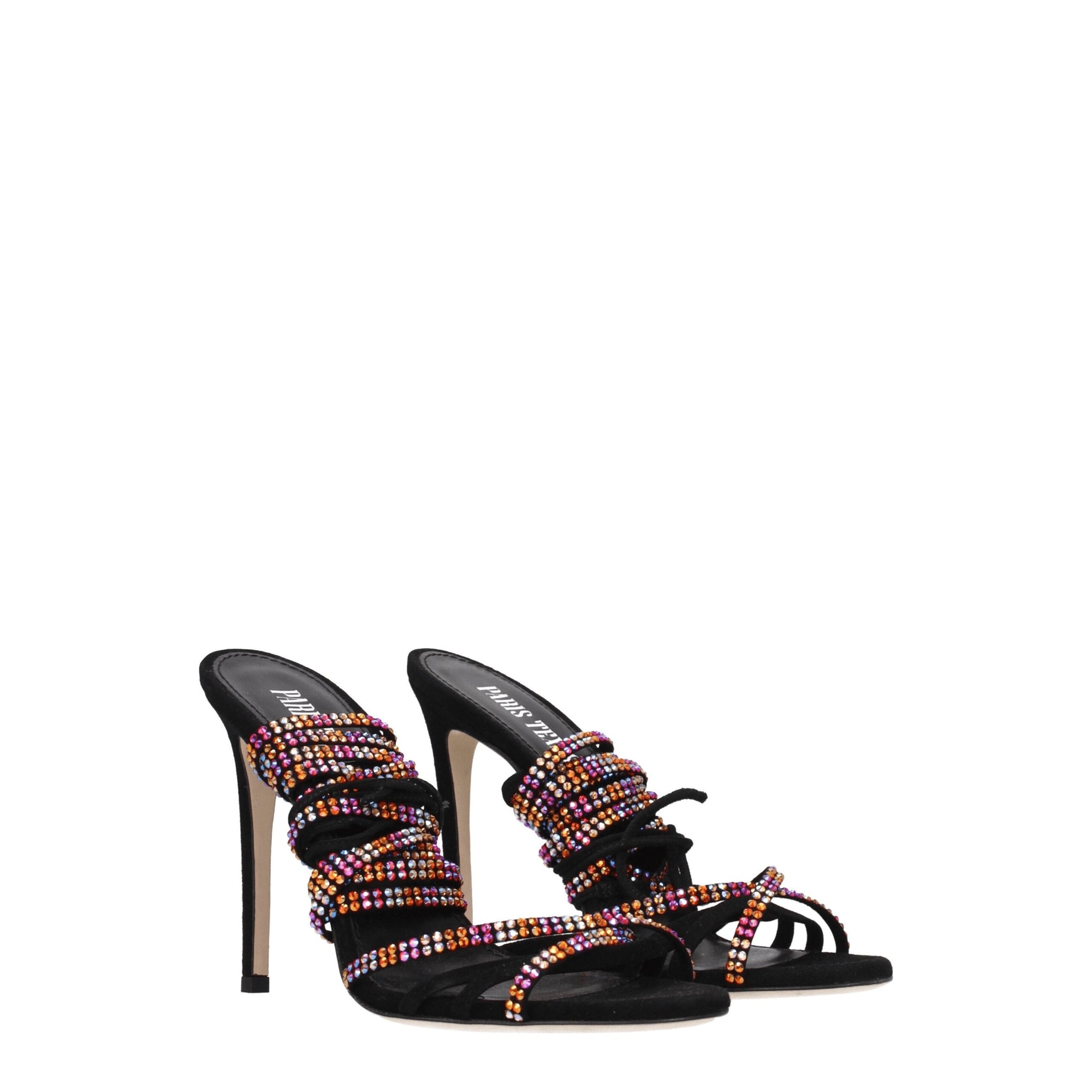 Paris Texas Black Leather Stiletto Heels Sandals