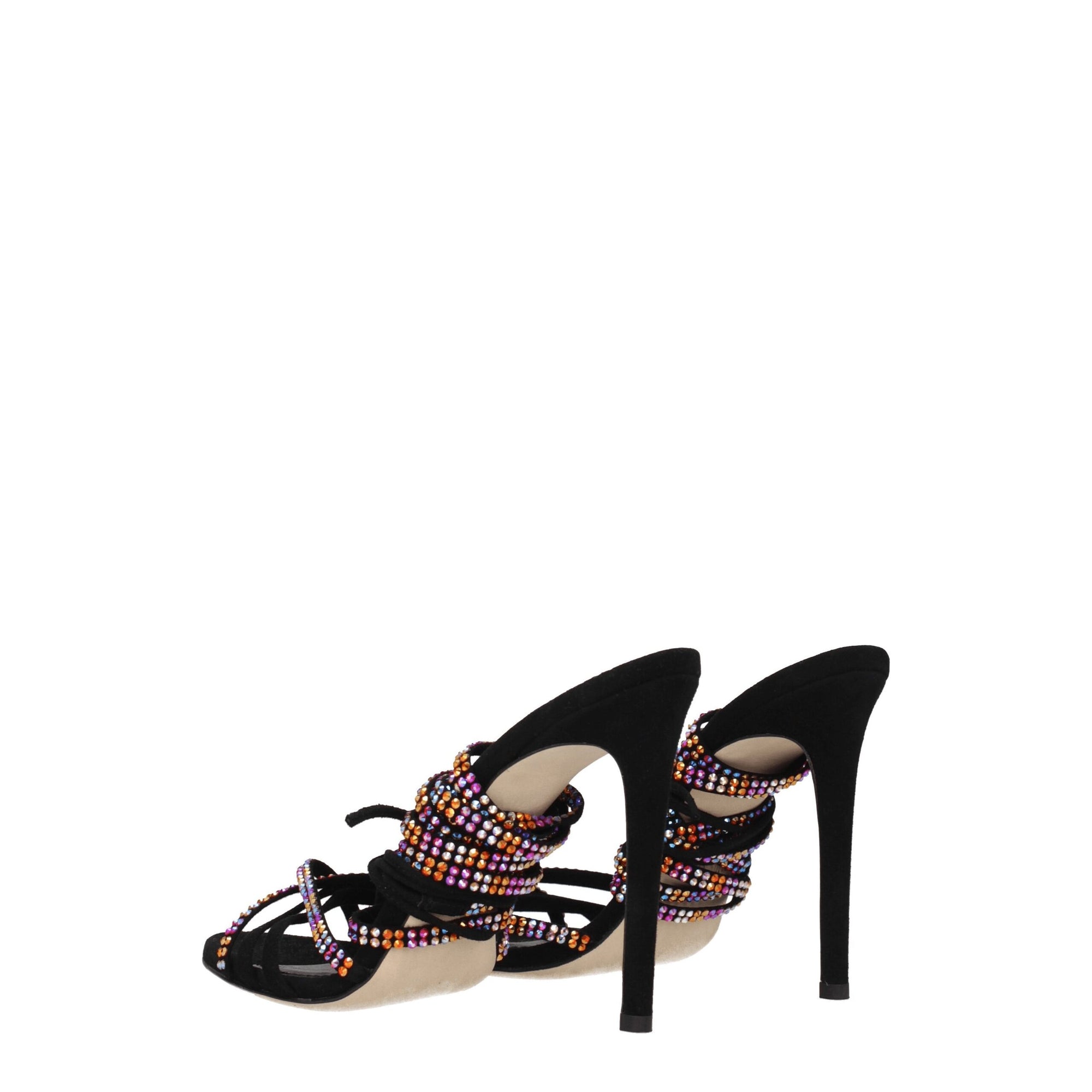 Paris Texas Black Leather Stiletto Heels Sandals