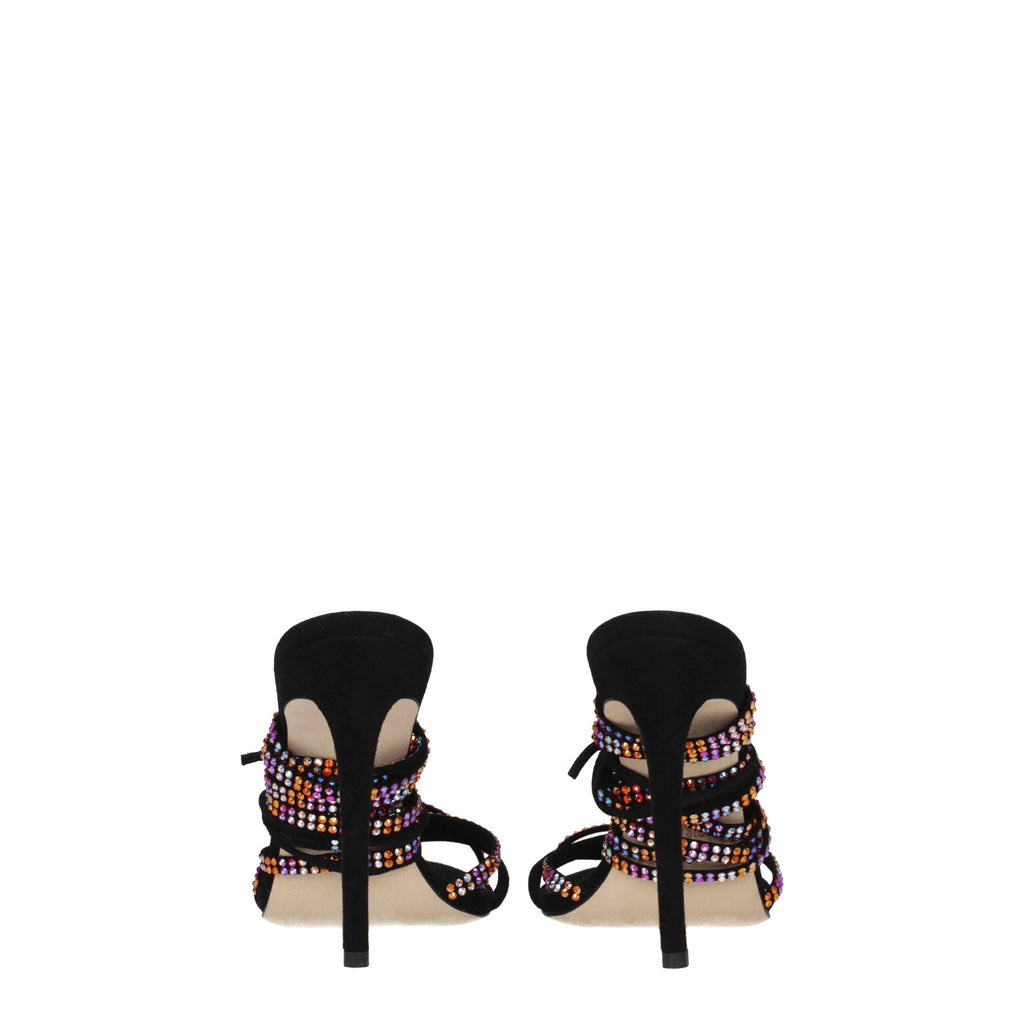 Paris Texas Black Leather Stiletto Heels Sandals