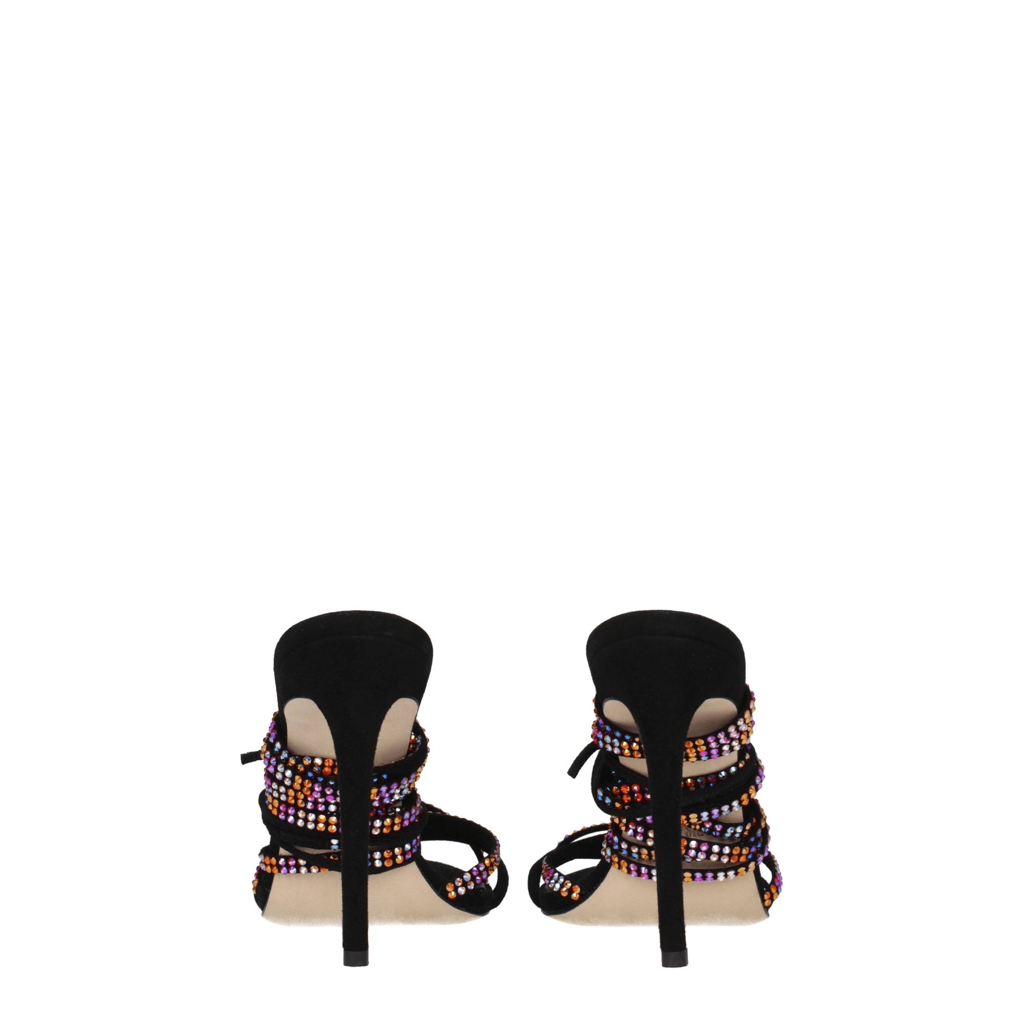 Paris Texas Black Leather Stiletto Heels Sandals