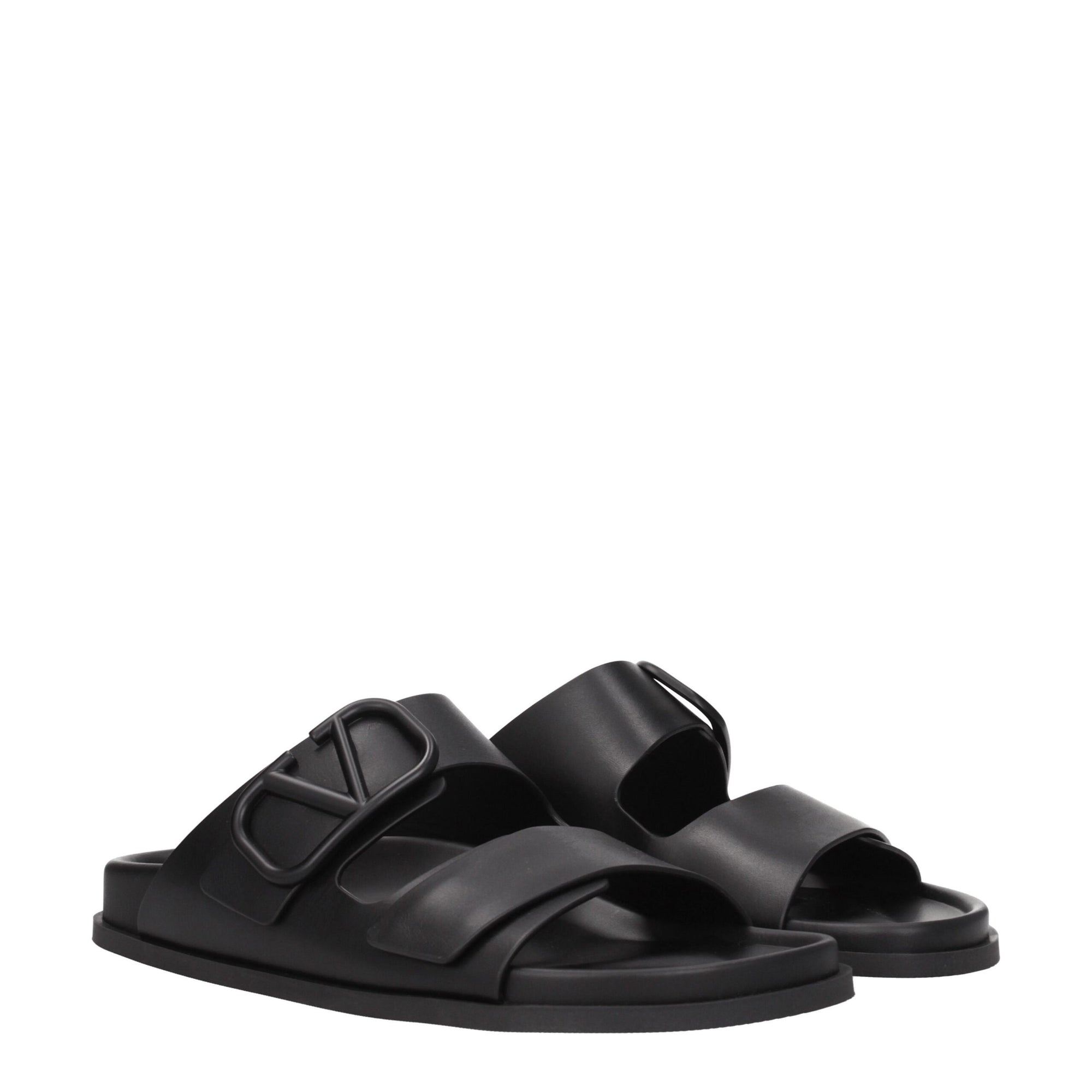 Valentino Garavani Black Leather Slippers Sandals