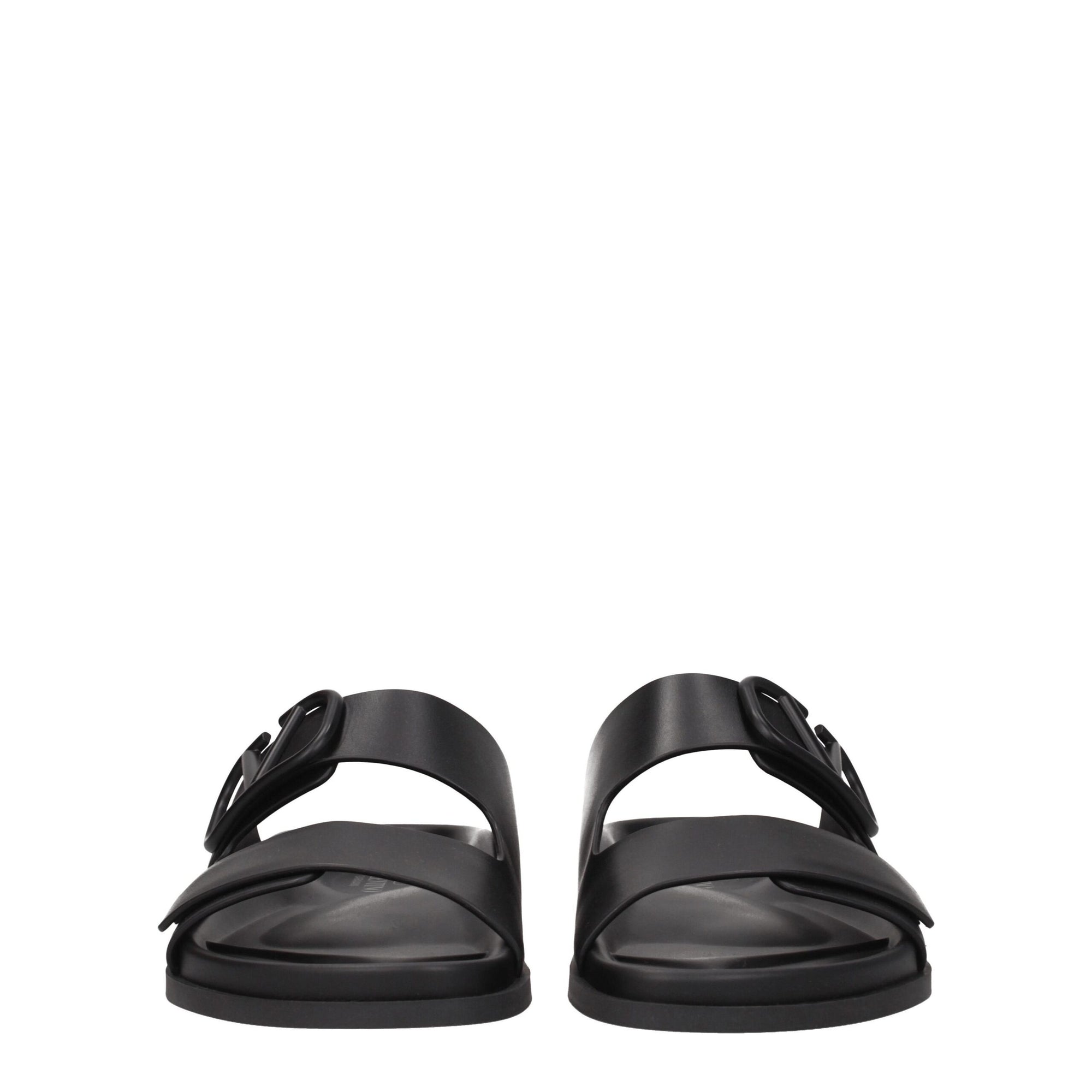 Valentino Garavani Black Leather Slippers Sandals