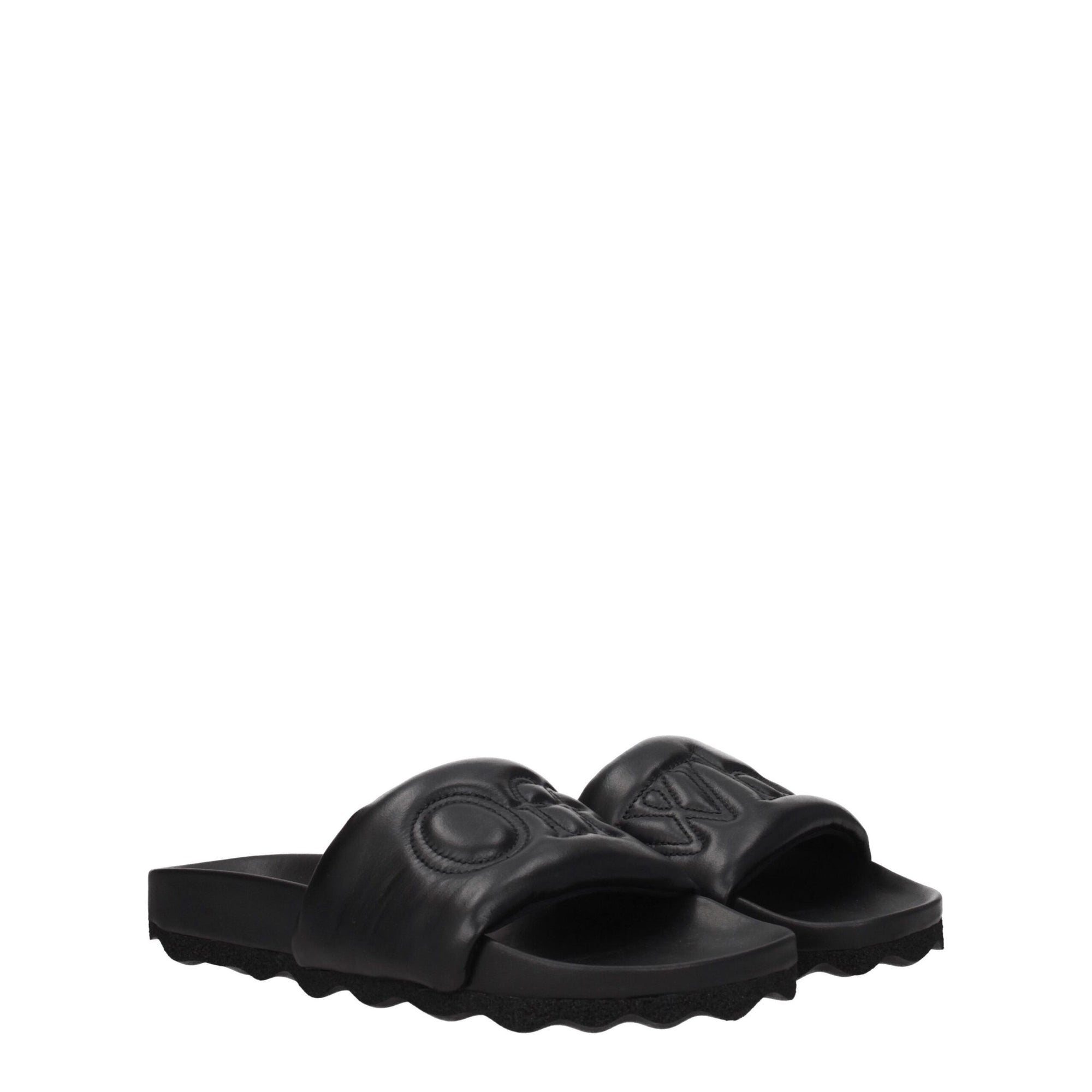 Off-White Black Leather Slippers Sandals