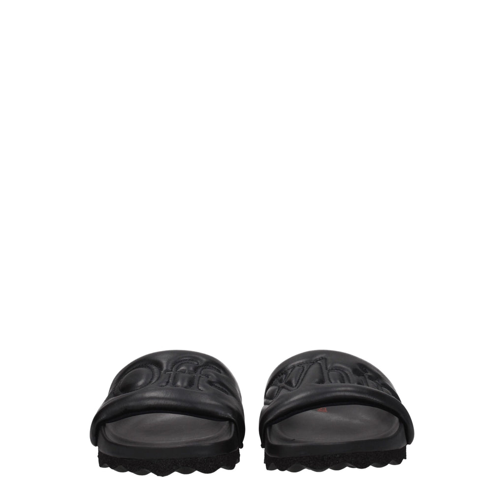 Off-White Black Leather Slippers Sandals