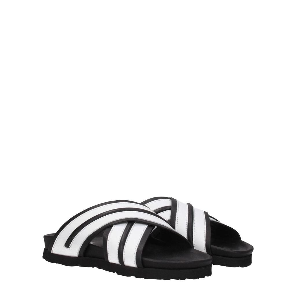 Palm Angels White Leather Slippers Sandals