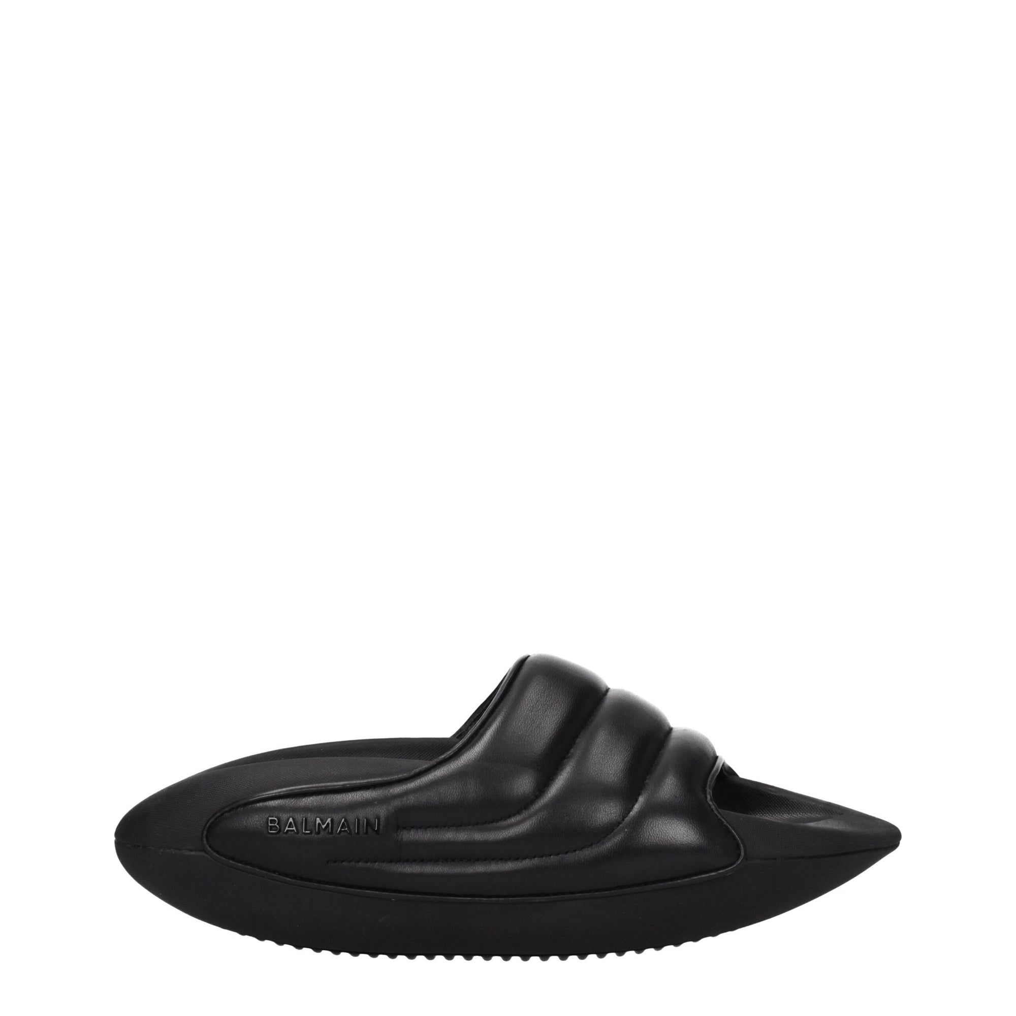 Balmain Black Leather Slippers Sandals