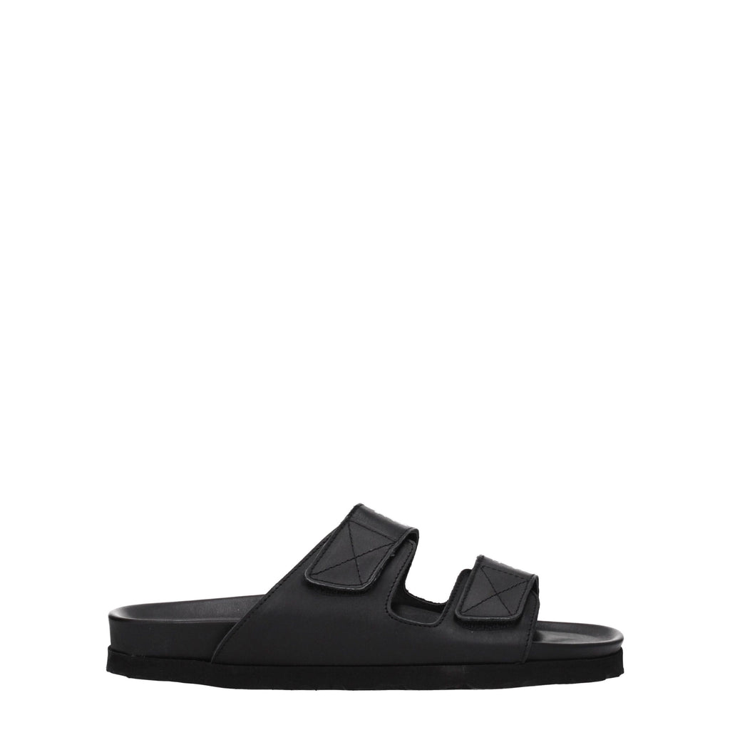 Palm Angels Black Leather Slippers Sandals