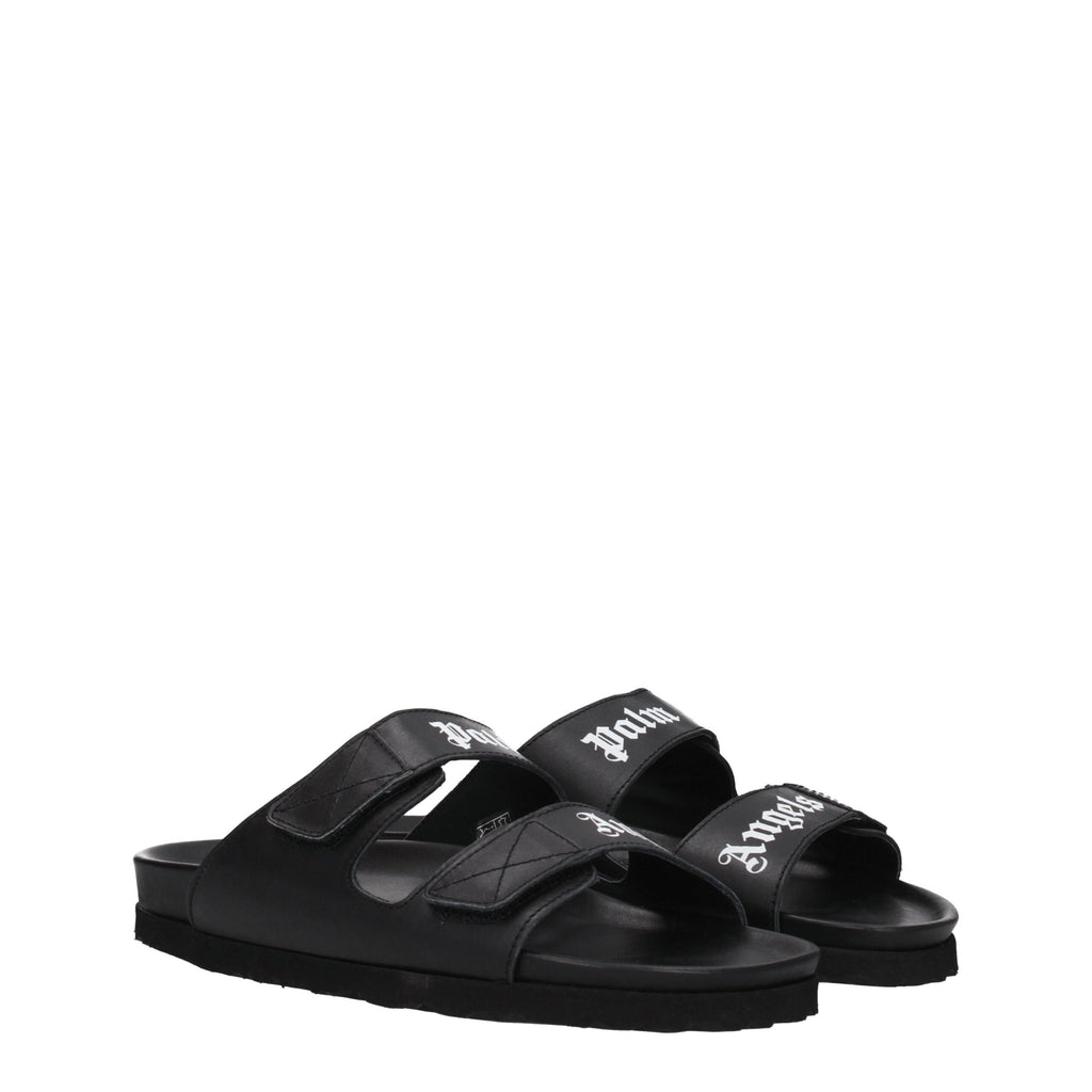 Palm Angels Black Leather Slippers Sandals