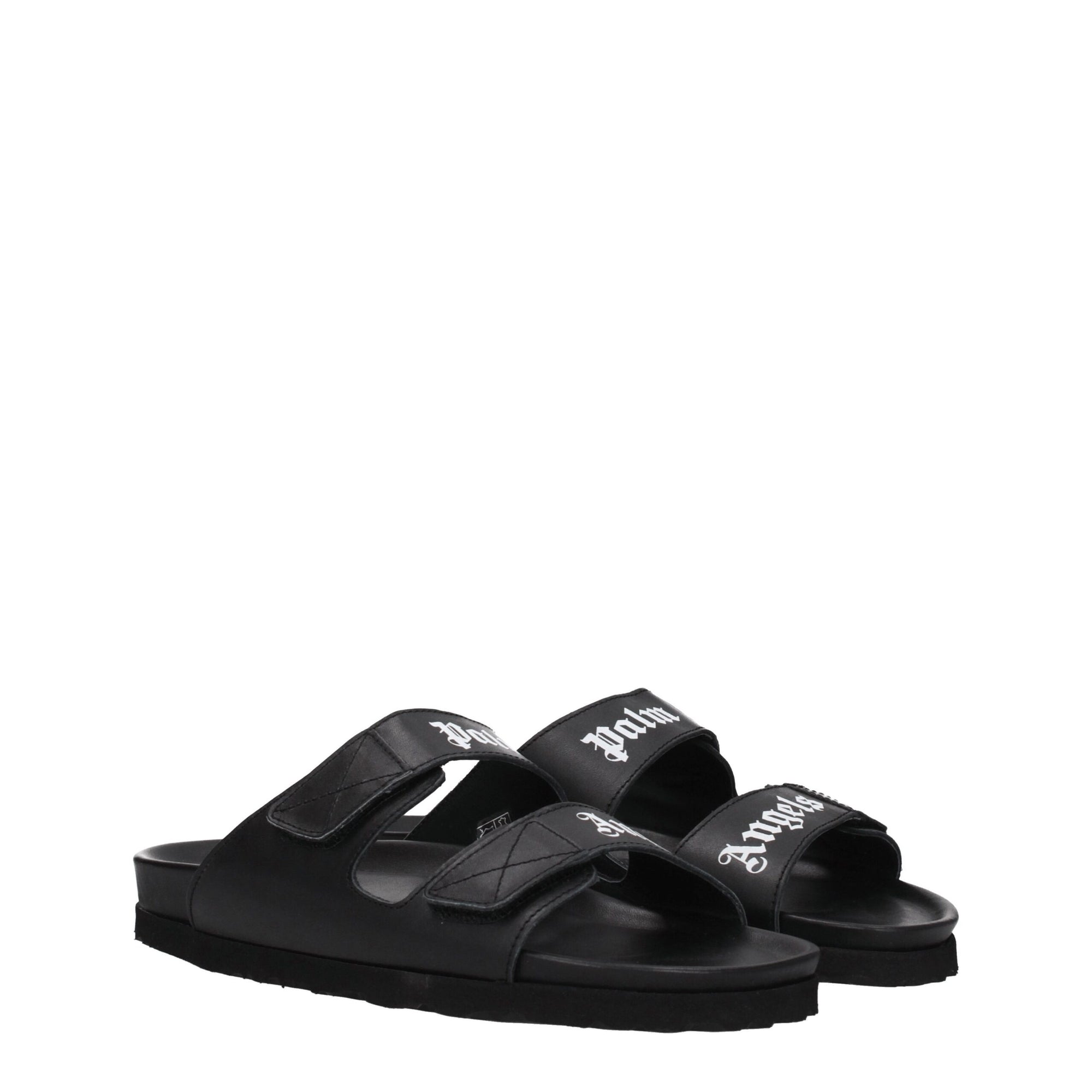 Palm Angels Black Leather Slippers Sandals