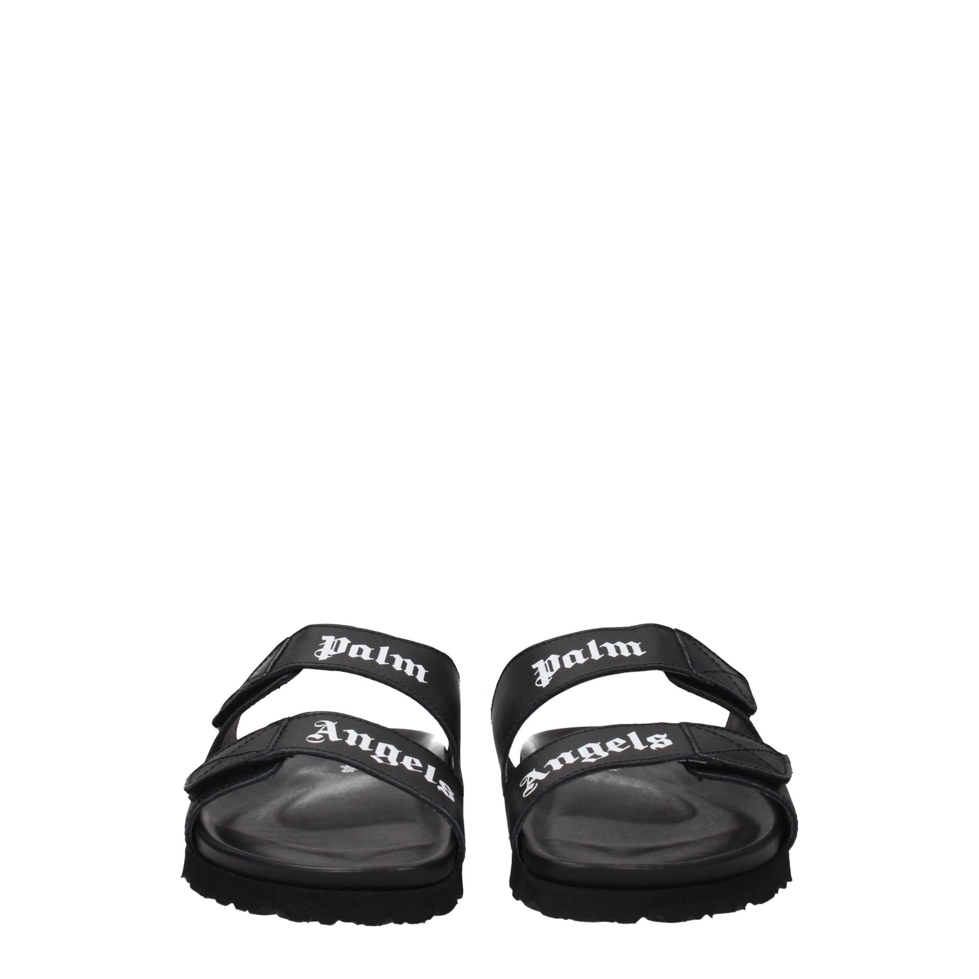 Palm Angels Black Leather Slippers Sandals