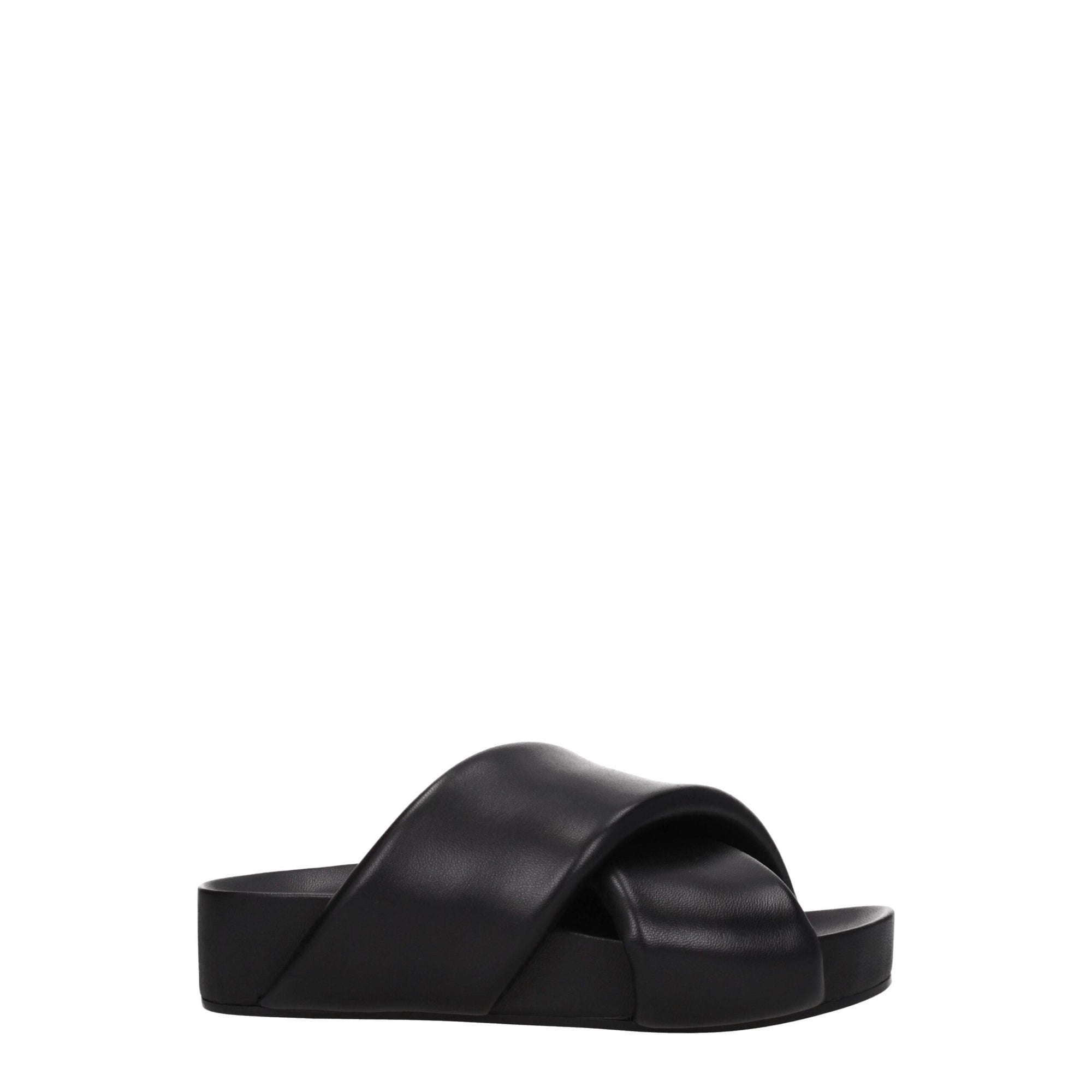 Jil Sander Black Leather Slippers Sandals