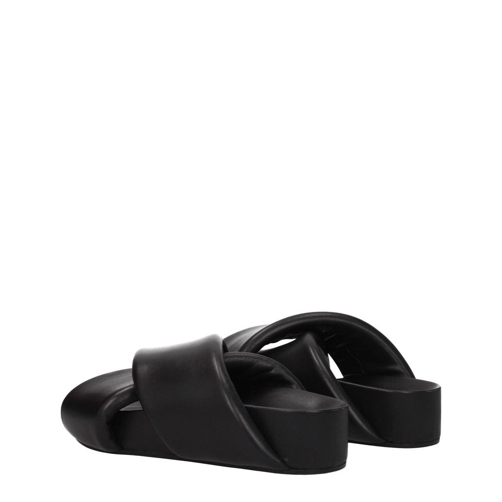 Jil Sander Black Leather Slippers Sandals