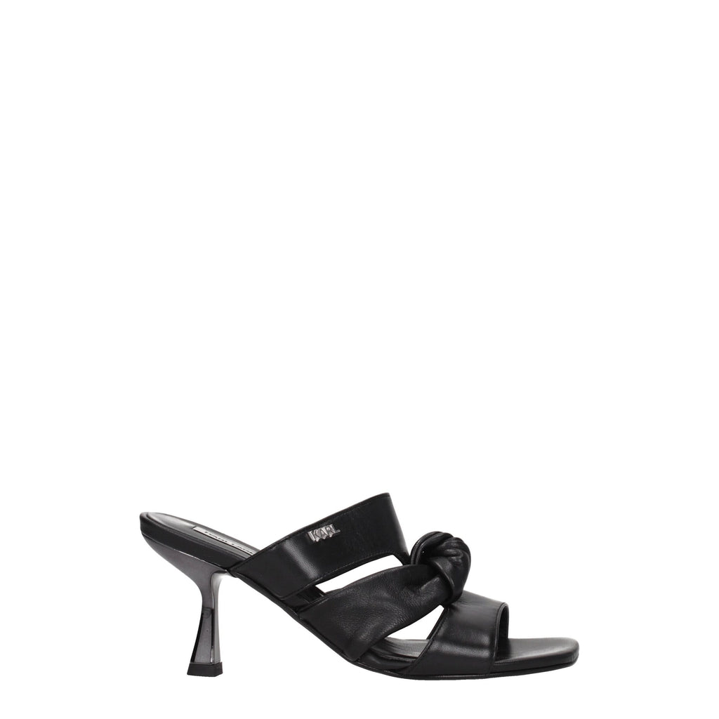 Karl Lagerfeld Black Leather Stiletto Heels Sandals