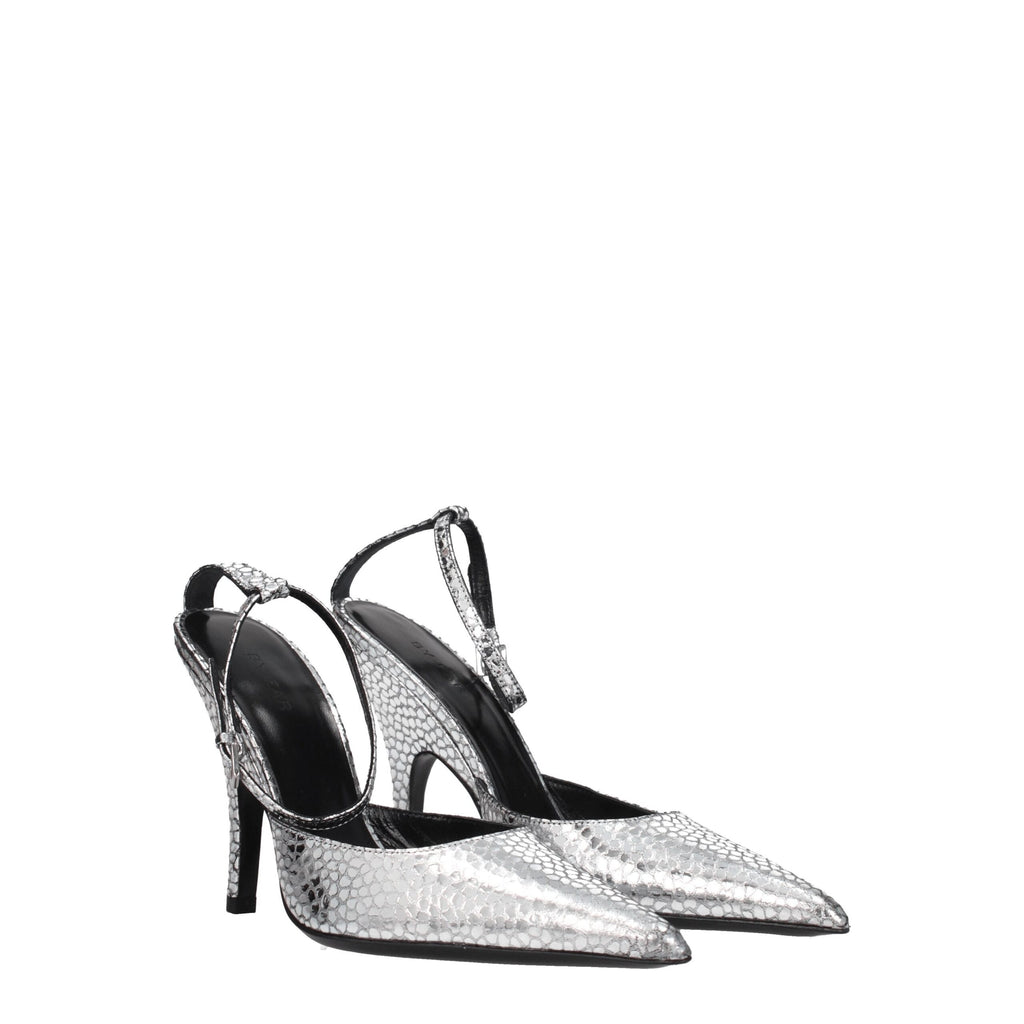 BY FAR Gray Leather High Heel Pumps