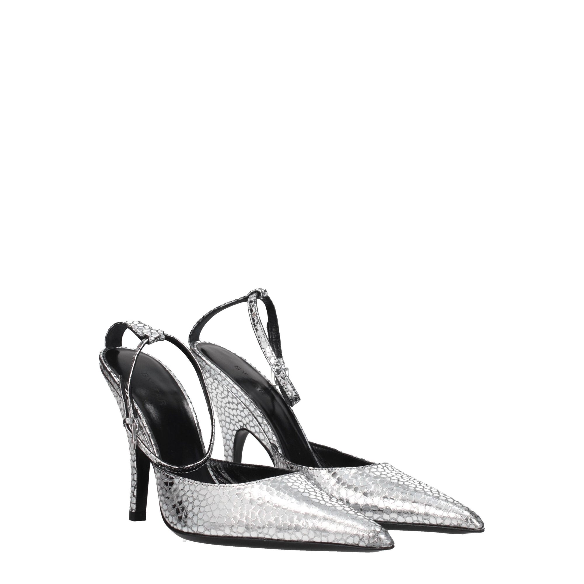 BY FAR Gray Leather High Heel Pumps