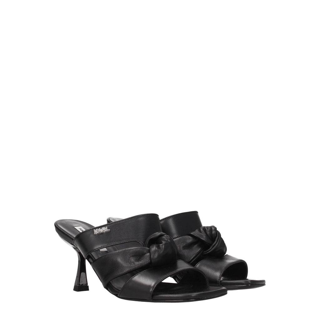 Karl Lagerfeld Black Leather Stiletto Heels Sandals