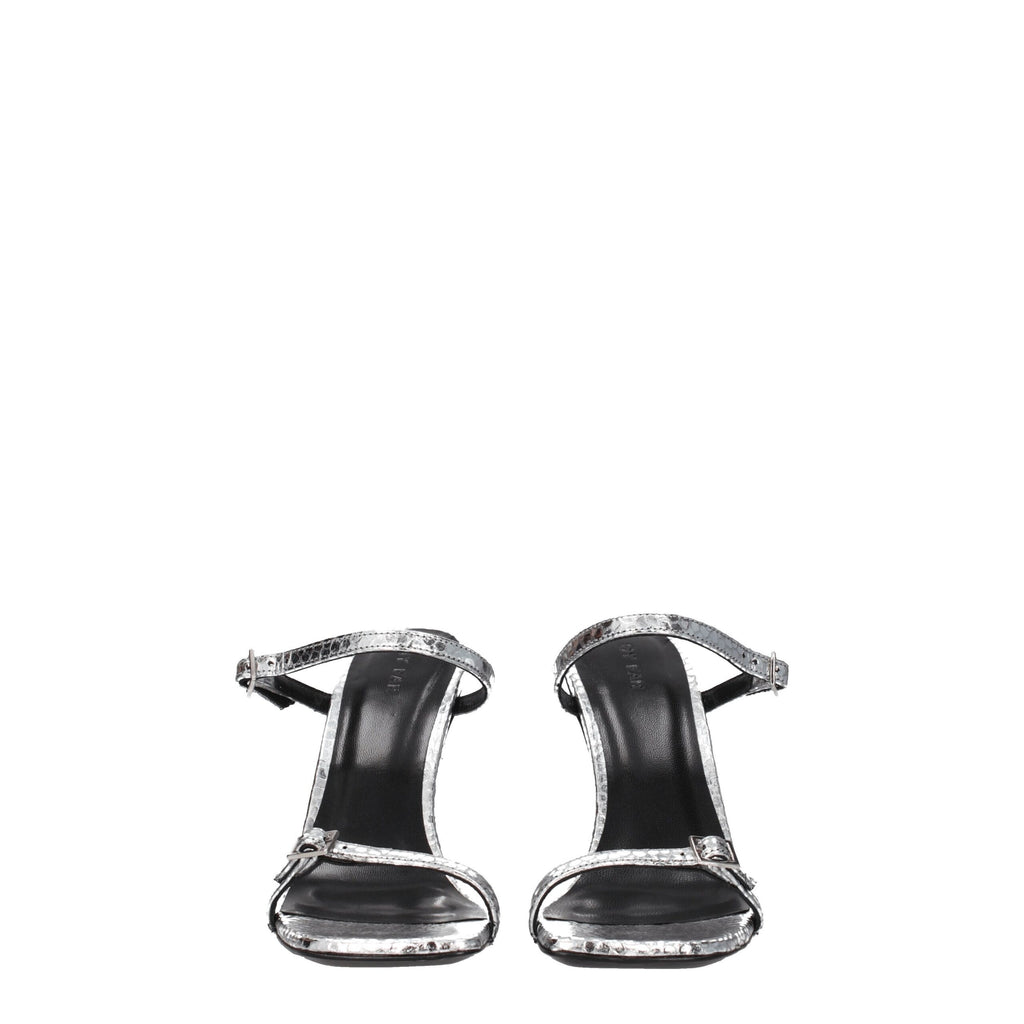 BY FAR Gray Leather Stiletto Heels Sandals