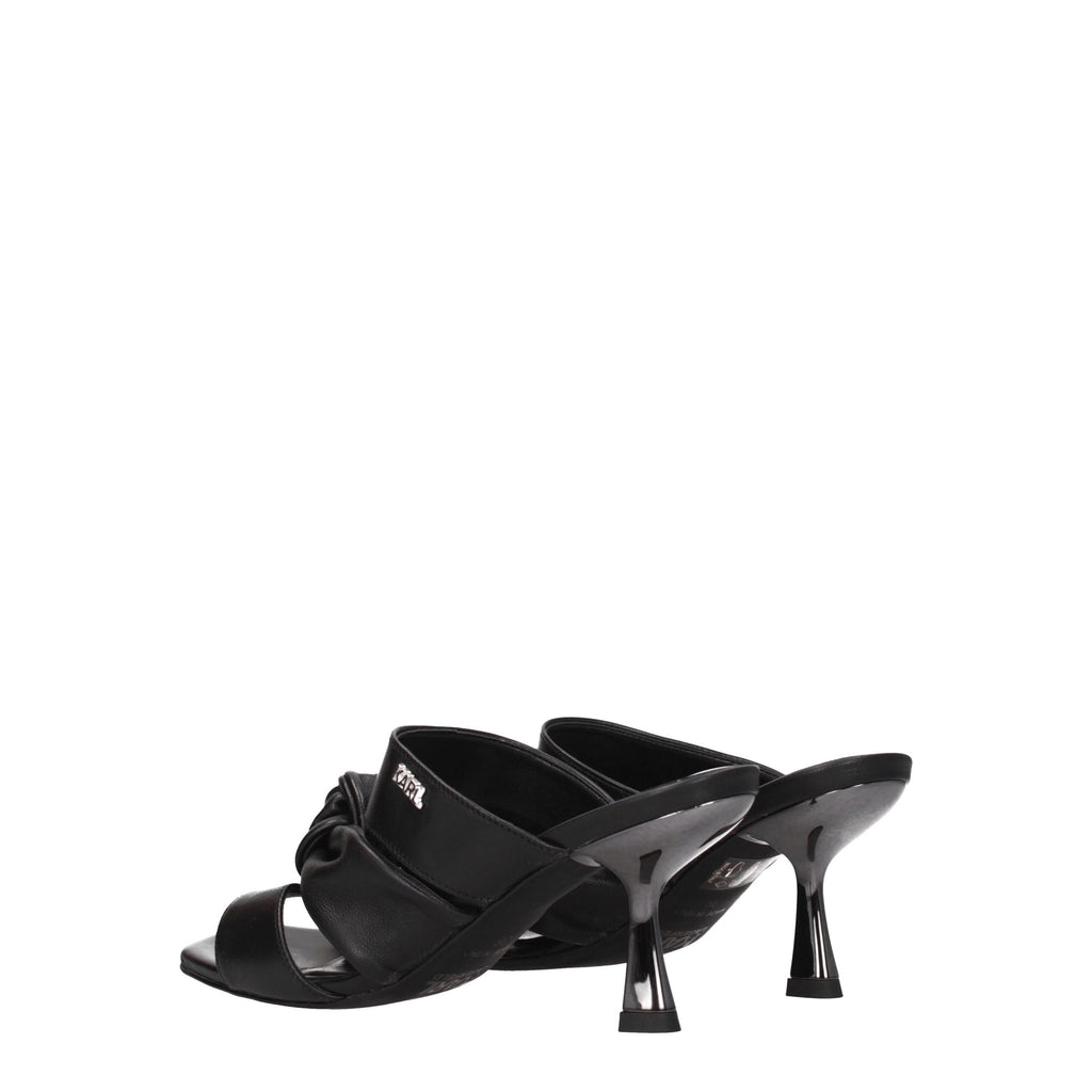 Karl Lagerfeld Black Leather Stiletto Heels Sandals