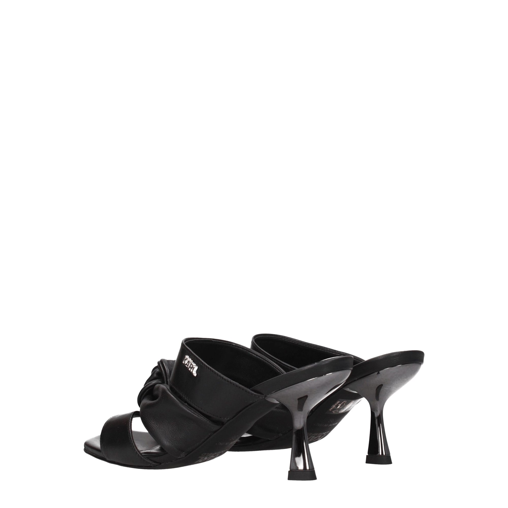 Karl Lagerfeld Black Leather Stiletto Heels Sandals
