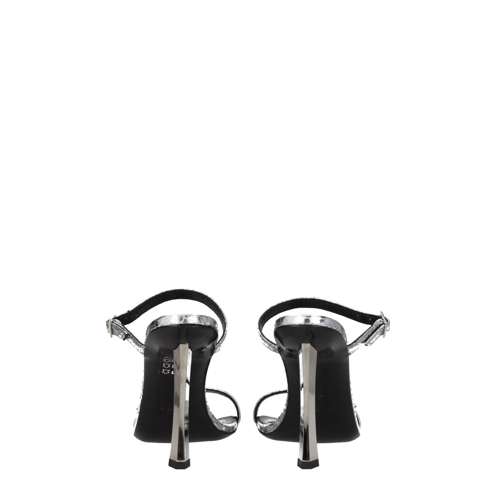 BY FAR Gray Leather Stiletto Heels Sandals