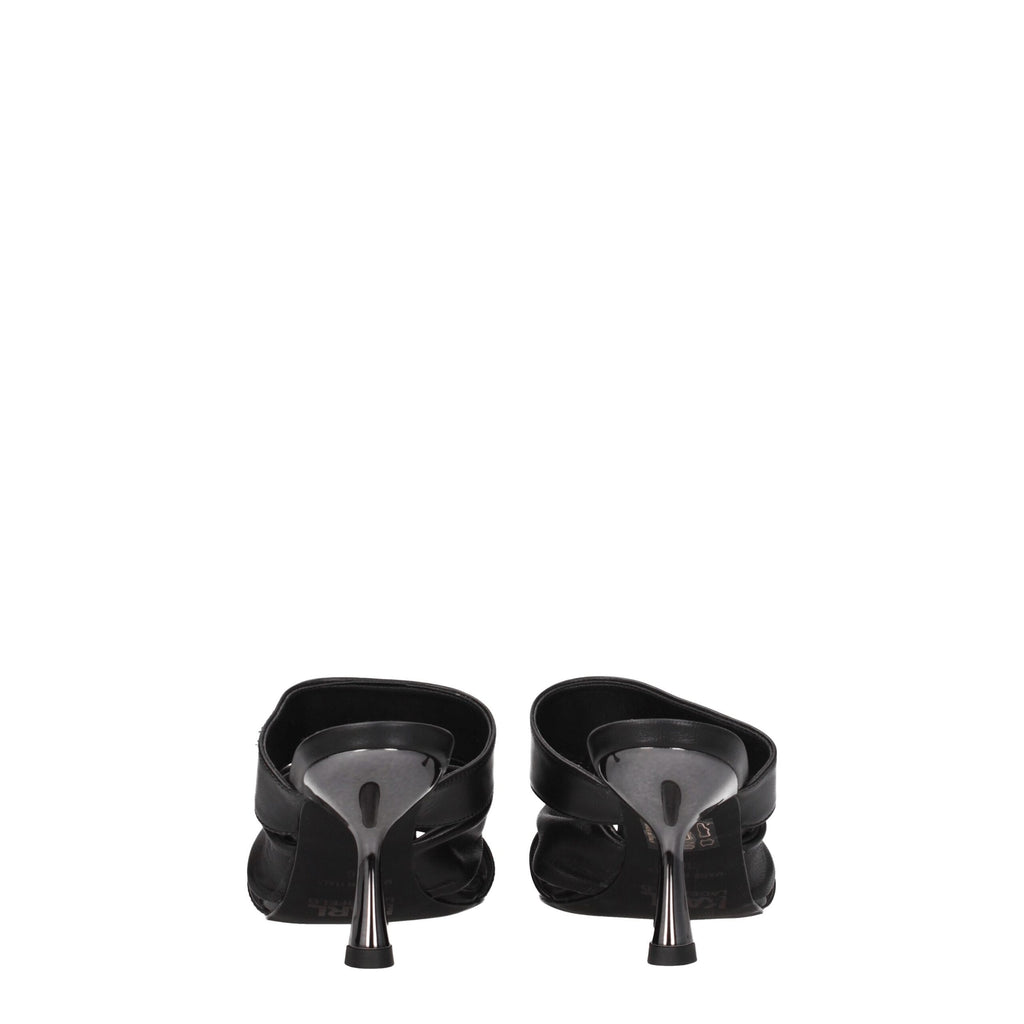 Karl Lagerfeld Black Leather Stiletto Heels Sandals