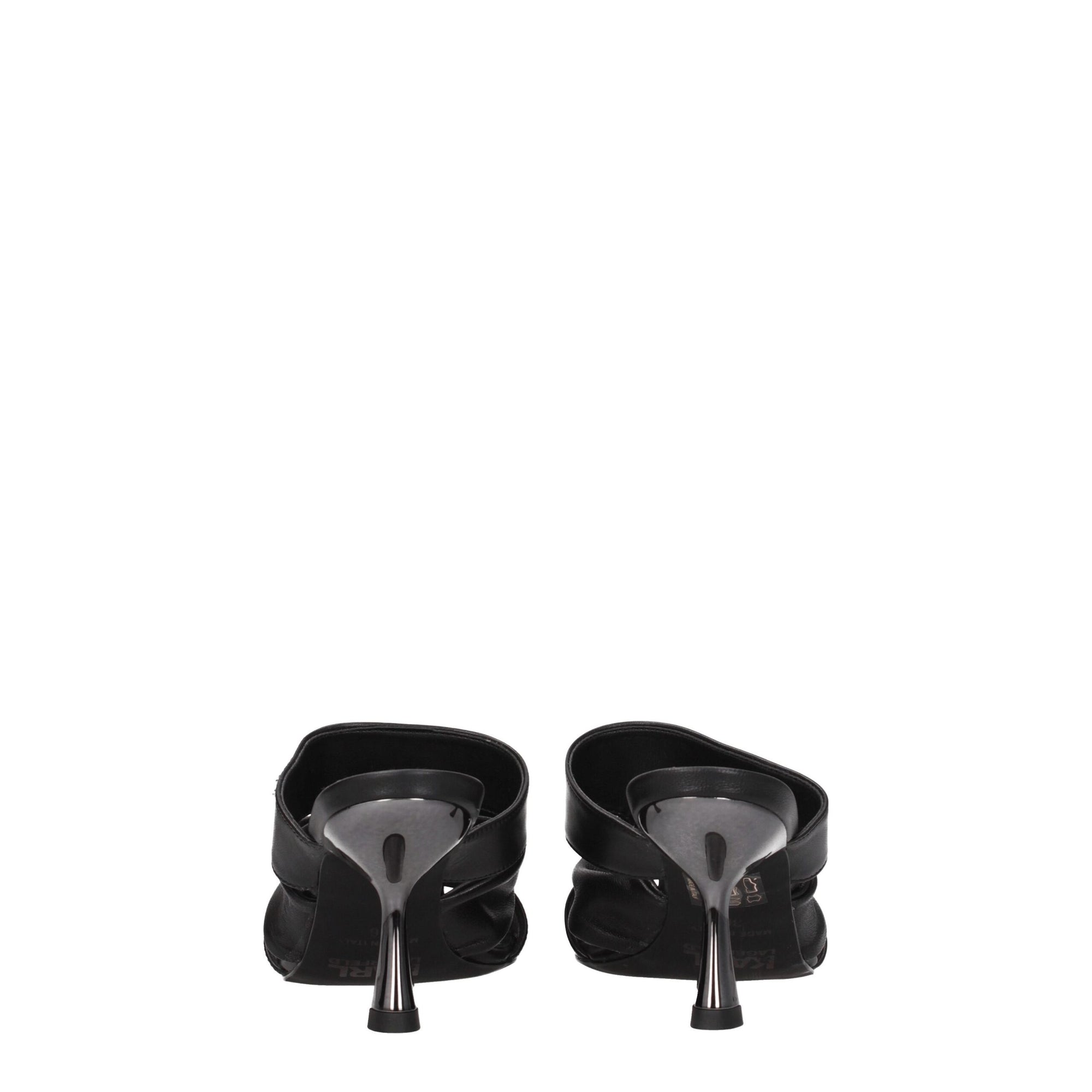 Karl Lagerfeld Black Leather Stiletto Heels Sandals