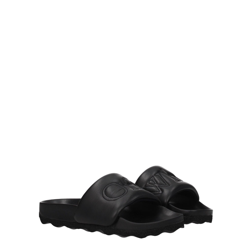 Off-White Black Leather Slippers Sandals