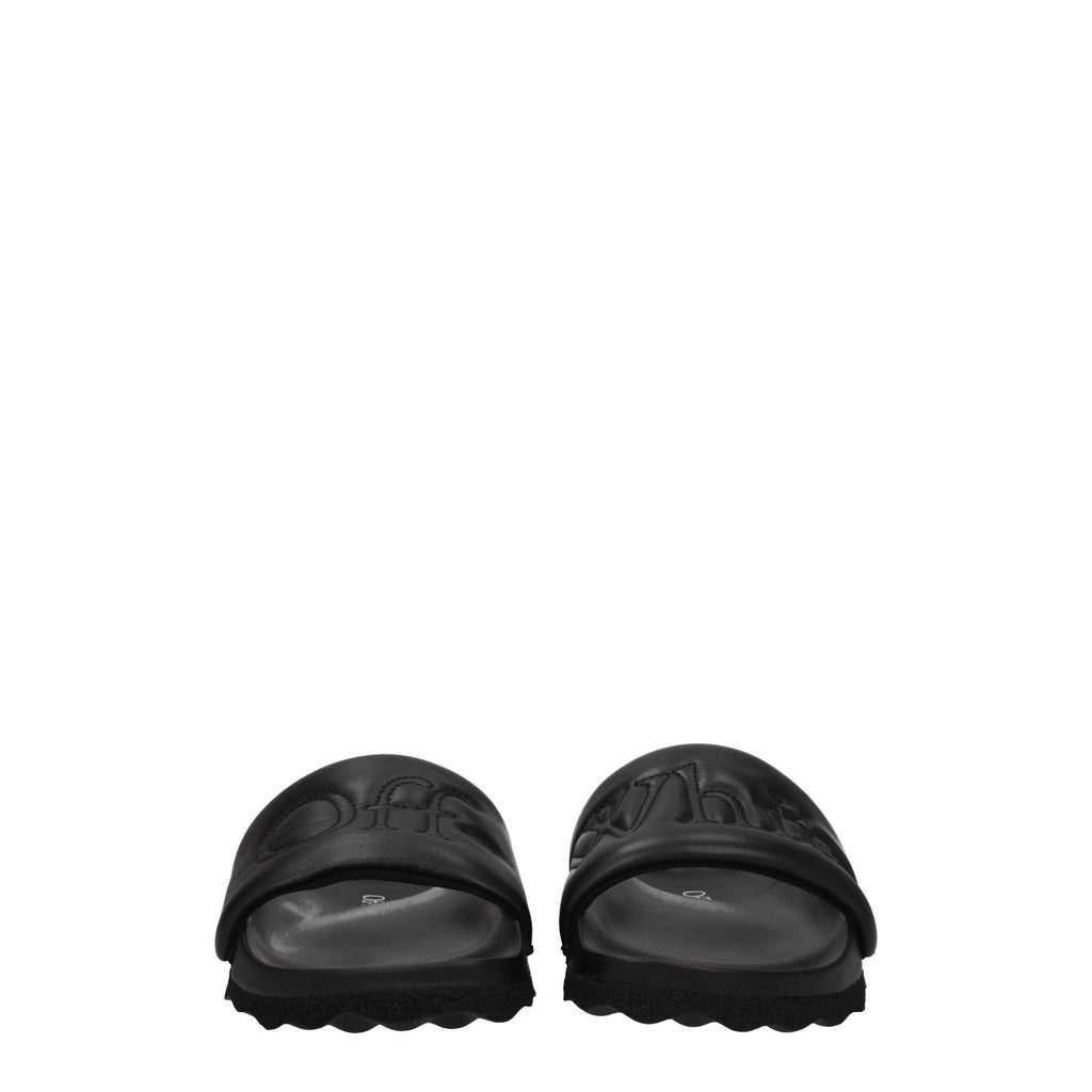 Off-White Black Leather Slippers Sandals