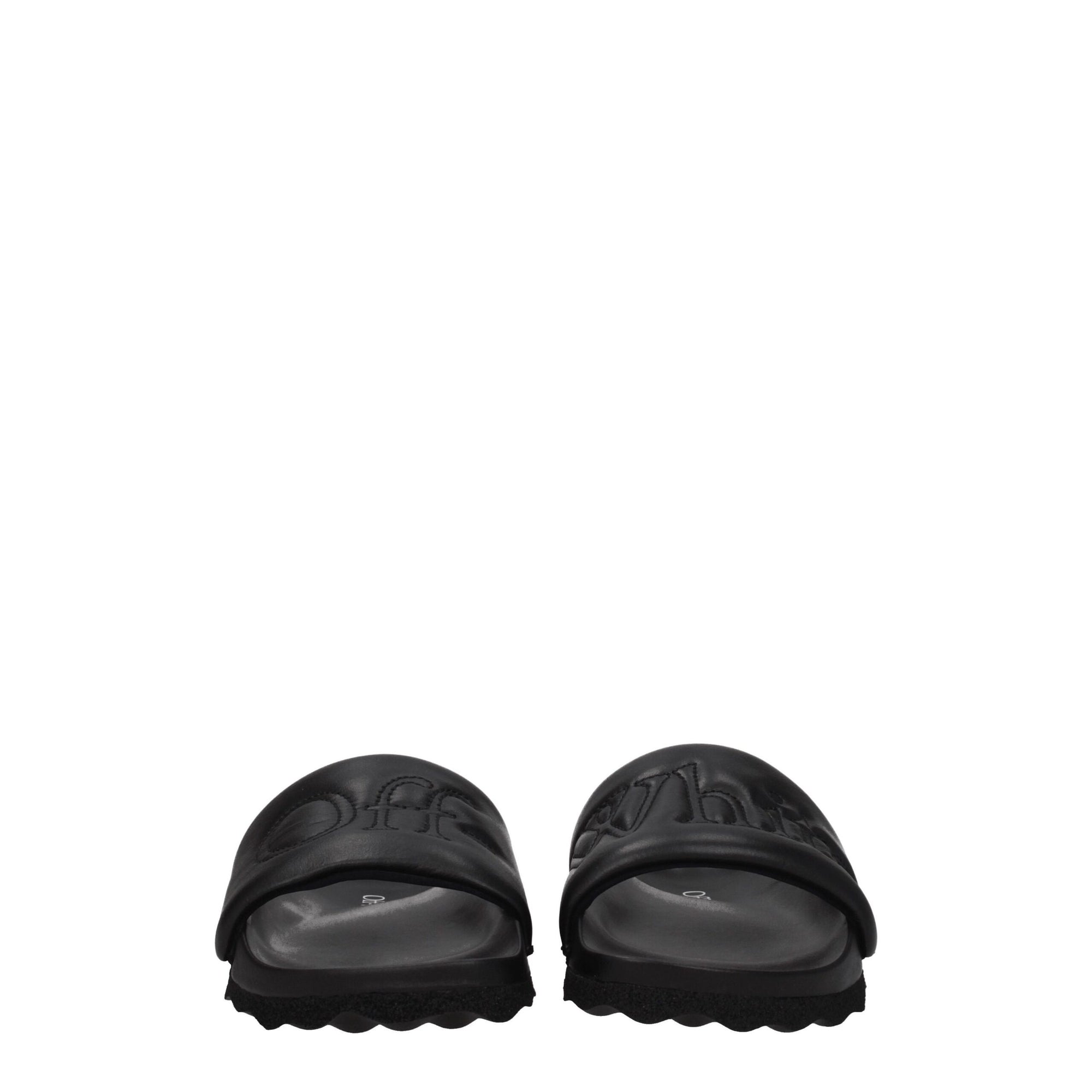 Off-White Black Leather Slippers Sandals