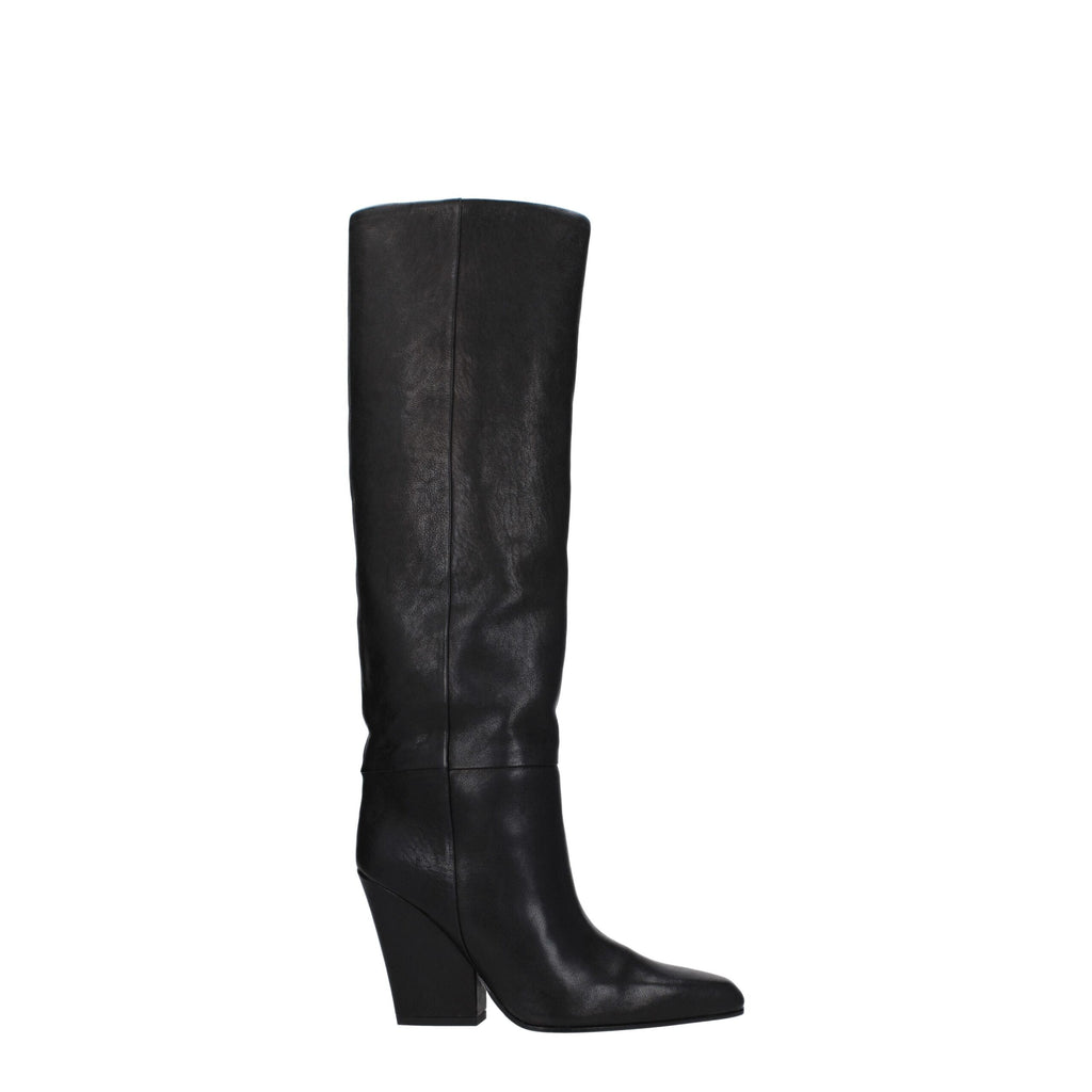 Paris Texas Black Leather High Heel Boots