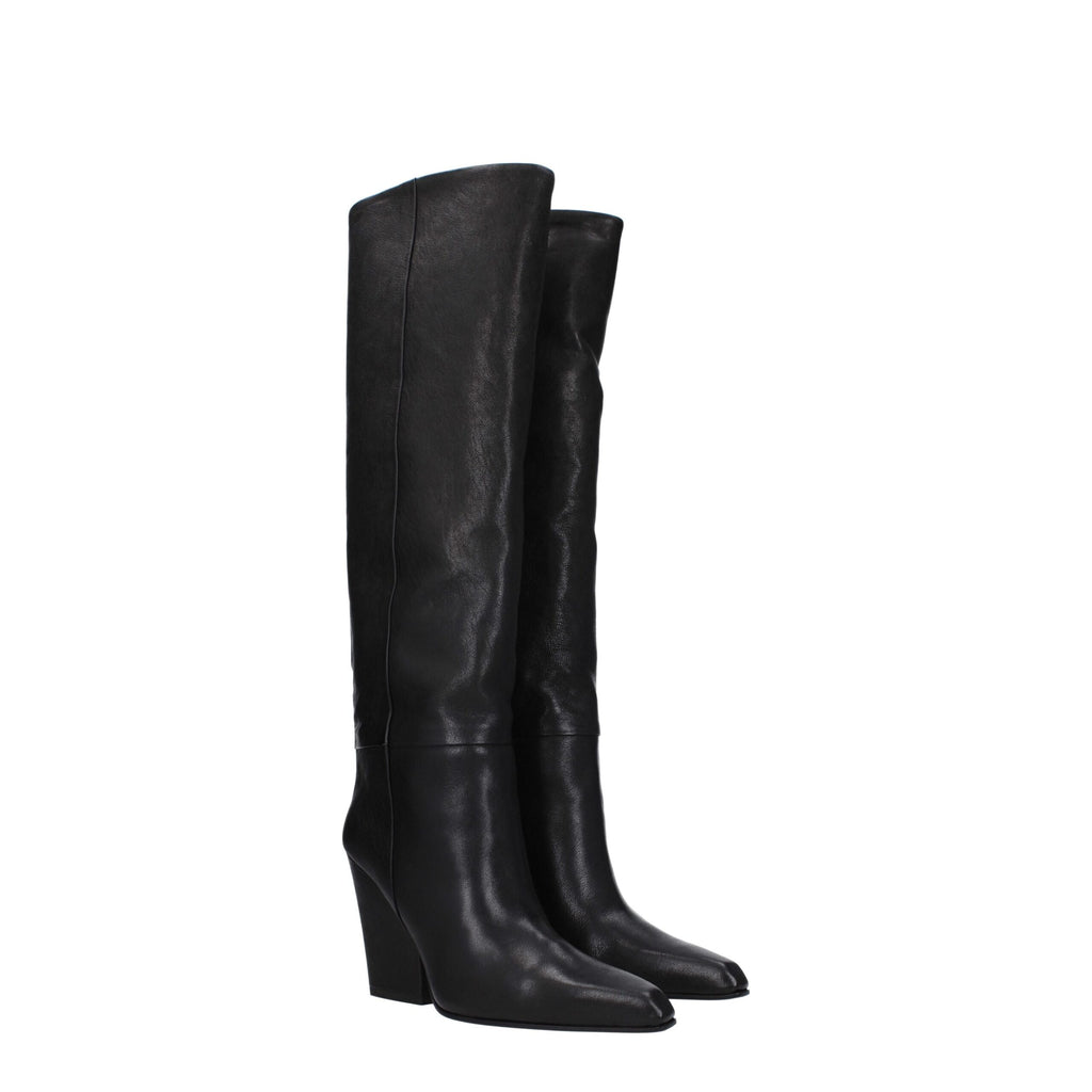 Paris Texas Black Leather High Heel Boots