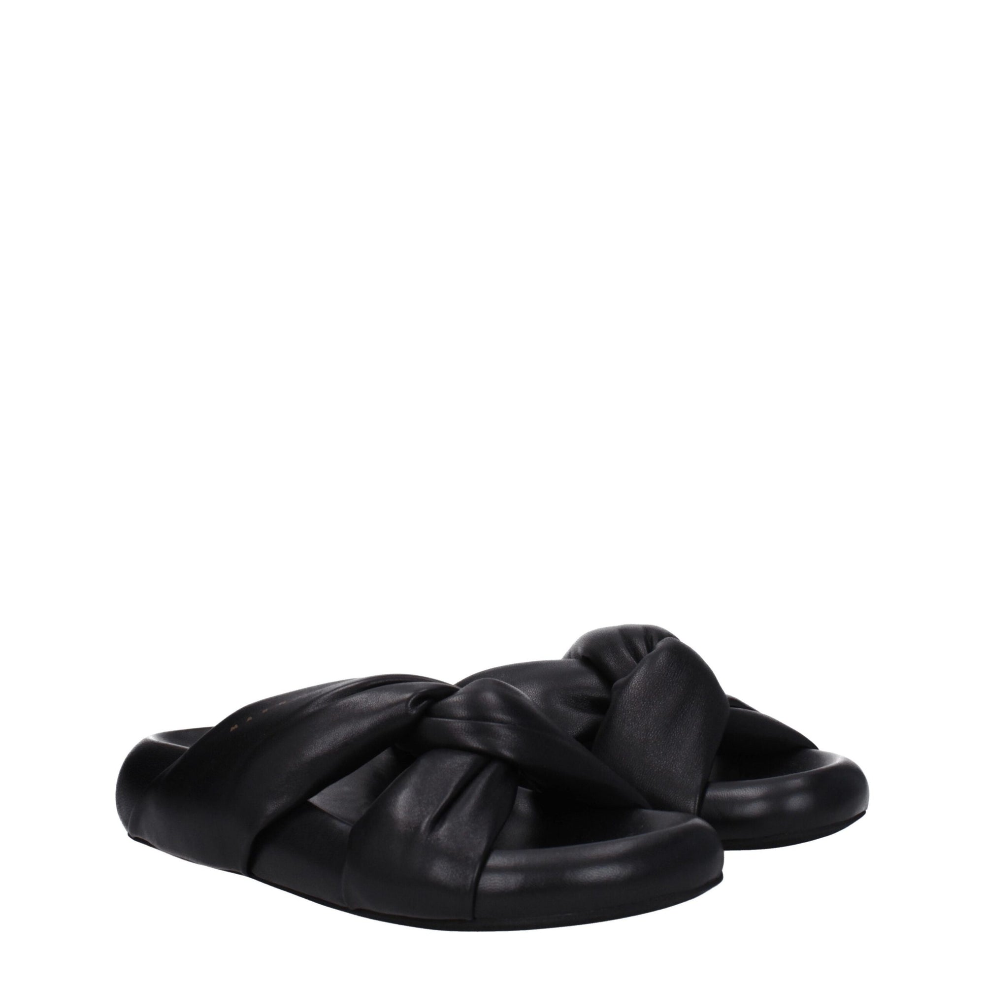 Marni Black Leather Slippers Sandals