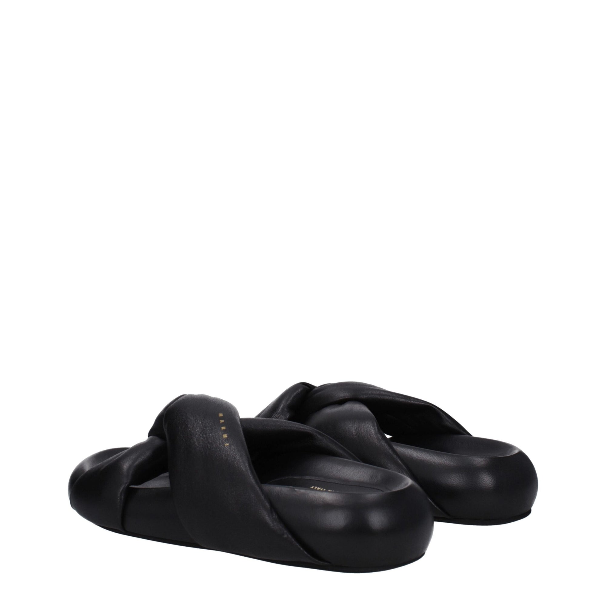 Marni Black Leather Slippers Sandals